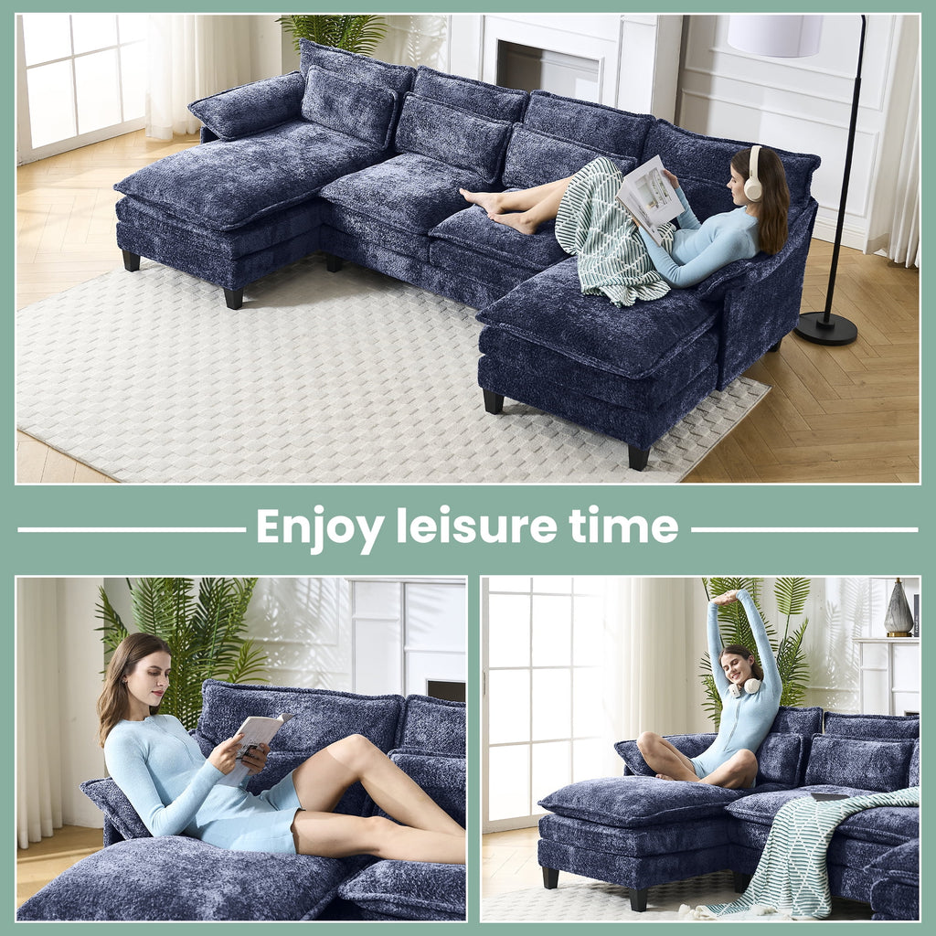 JONPONY109.45 U Shaped Couch,Oversized 4 Seat Sectional with 4 Waist Pillows, Convertible Upholstery Symmetrical Sofá,Sleeper Sofa Couch with Double Chaise Lounge &Memory Foam for Living Room, Beige
