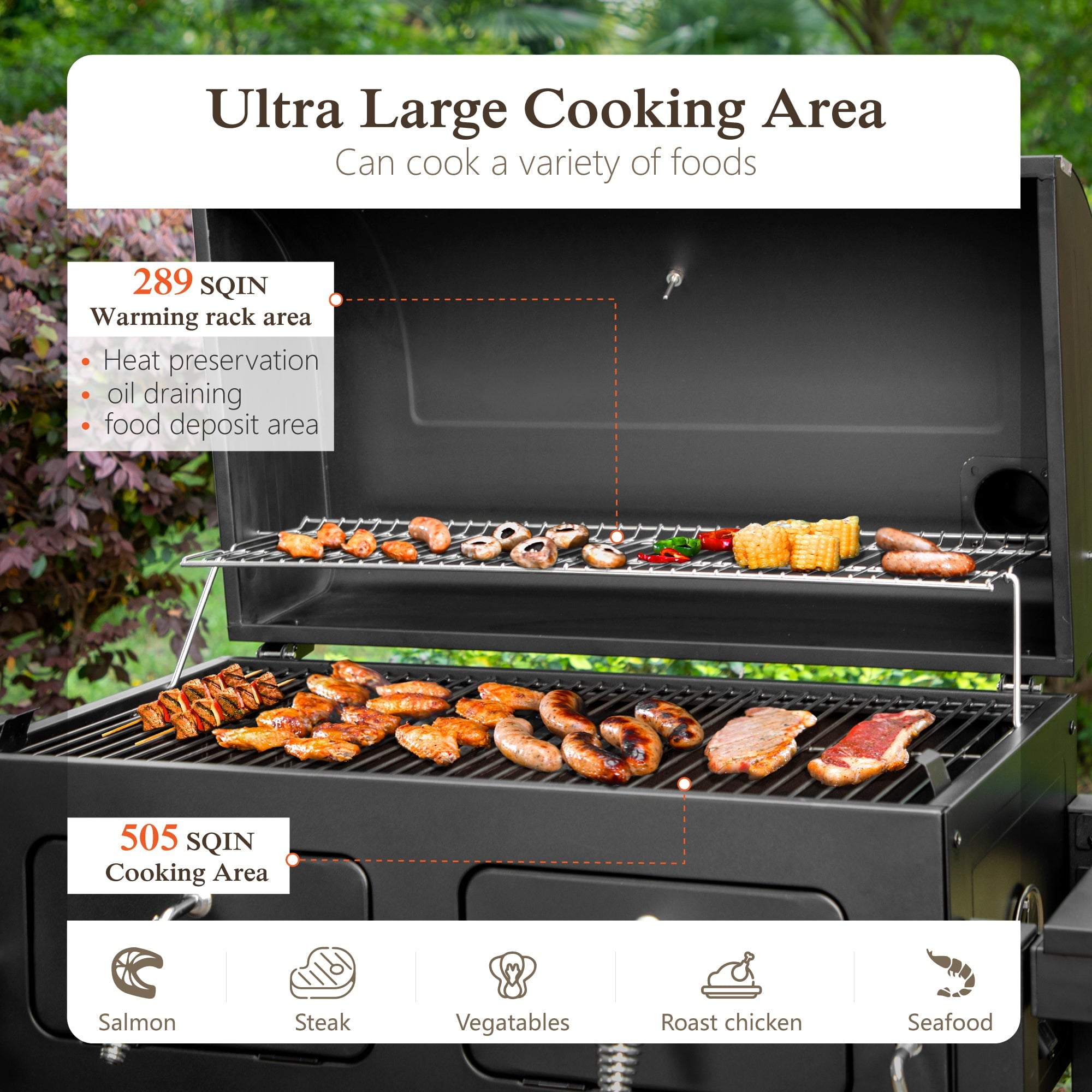 Alpha Joy 34-inch BBQ Charcoal Grill Outdoor Portable Barbecue Grill