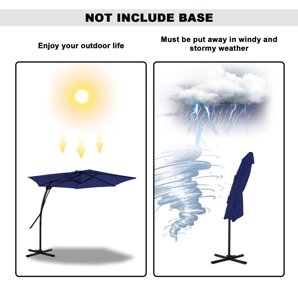 Mondawe 10ft Heavy Duty Solar Patio Umbrella with Base Included, 360° Rotation, 24 LED Lights, Outdoor Hanging Offset Cantilever Market Sun Shade Umbrella, Beige