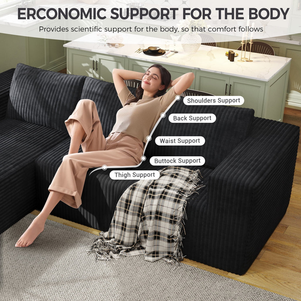YVDNHP Modular Cloud Sofa - No Assembly Required, 107.8 Oversized L-Shaped Sectional with Chaise, Flannel Fabric Deep Seating Couch for Living Room