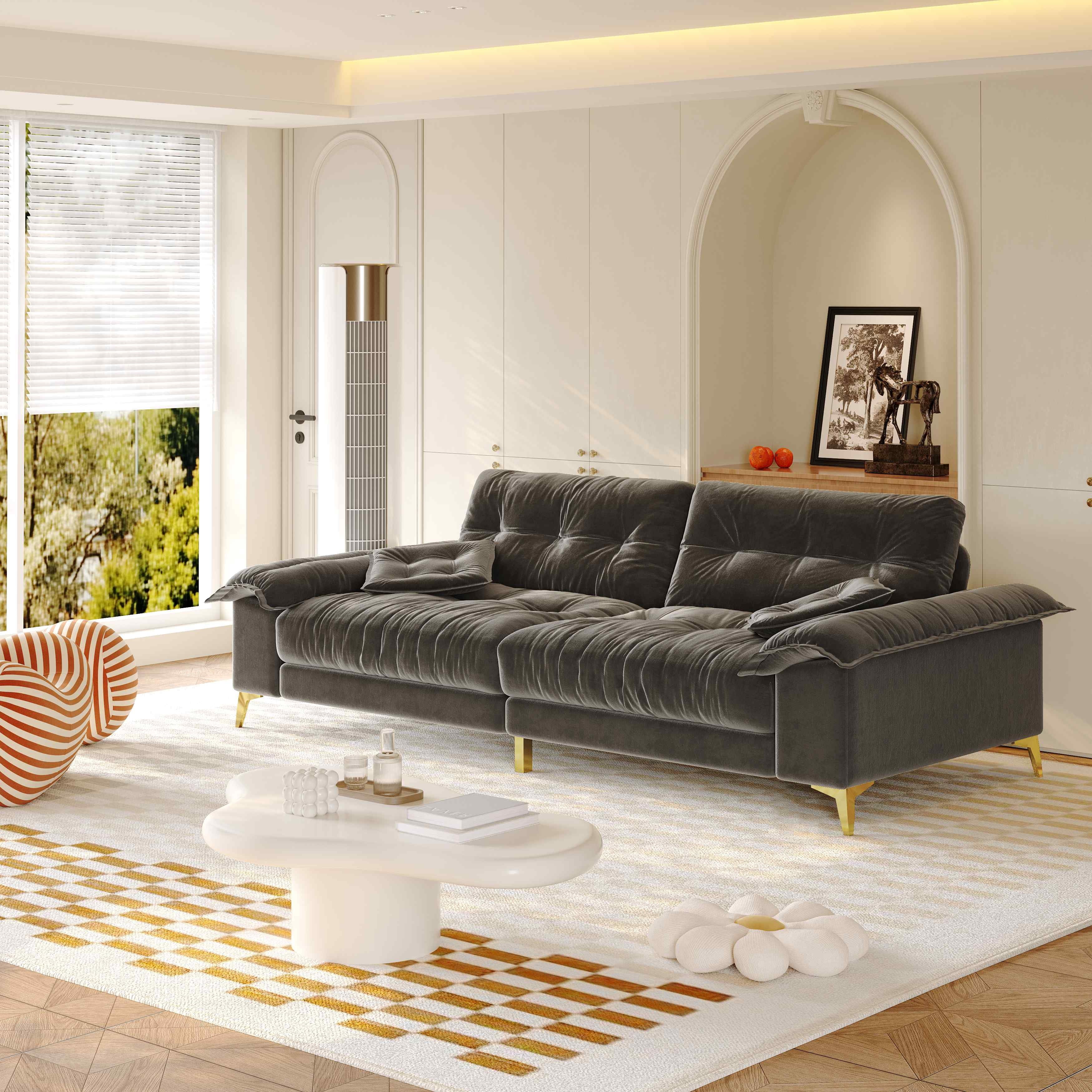 FFH 80.7 Corduroy Sofa, 3 Seater Boneless Cloud Couch for Small Living Rooms, Apartments and Offices, Black