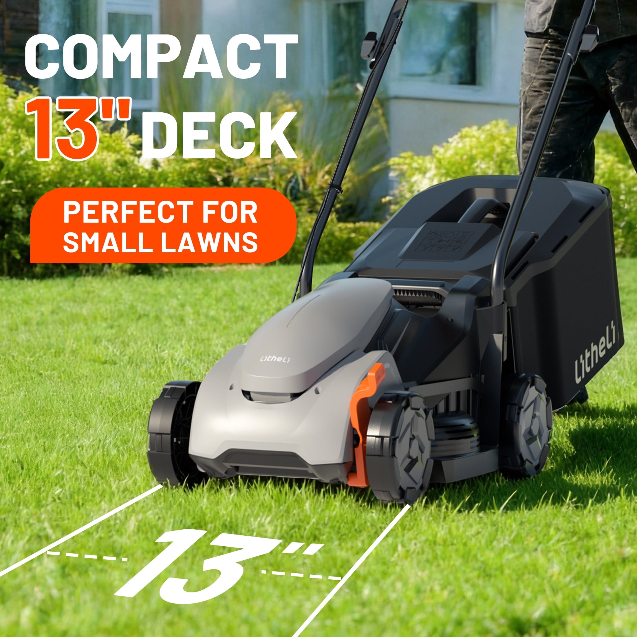Litheli 20V Cordless Electric Lawn Mower, 13-Inch, Brushless Motor, 5-Position Height Adjustment, with 5.0Ah Battery, for Lawns & Gardens