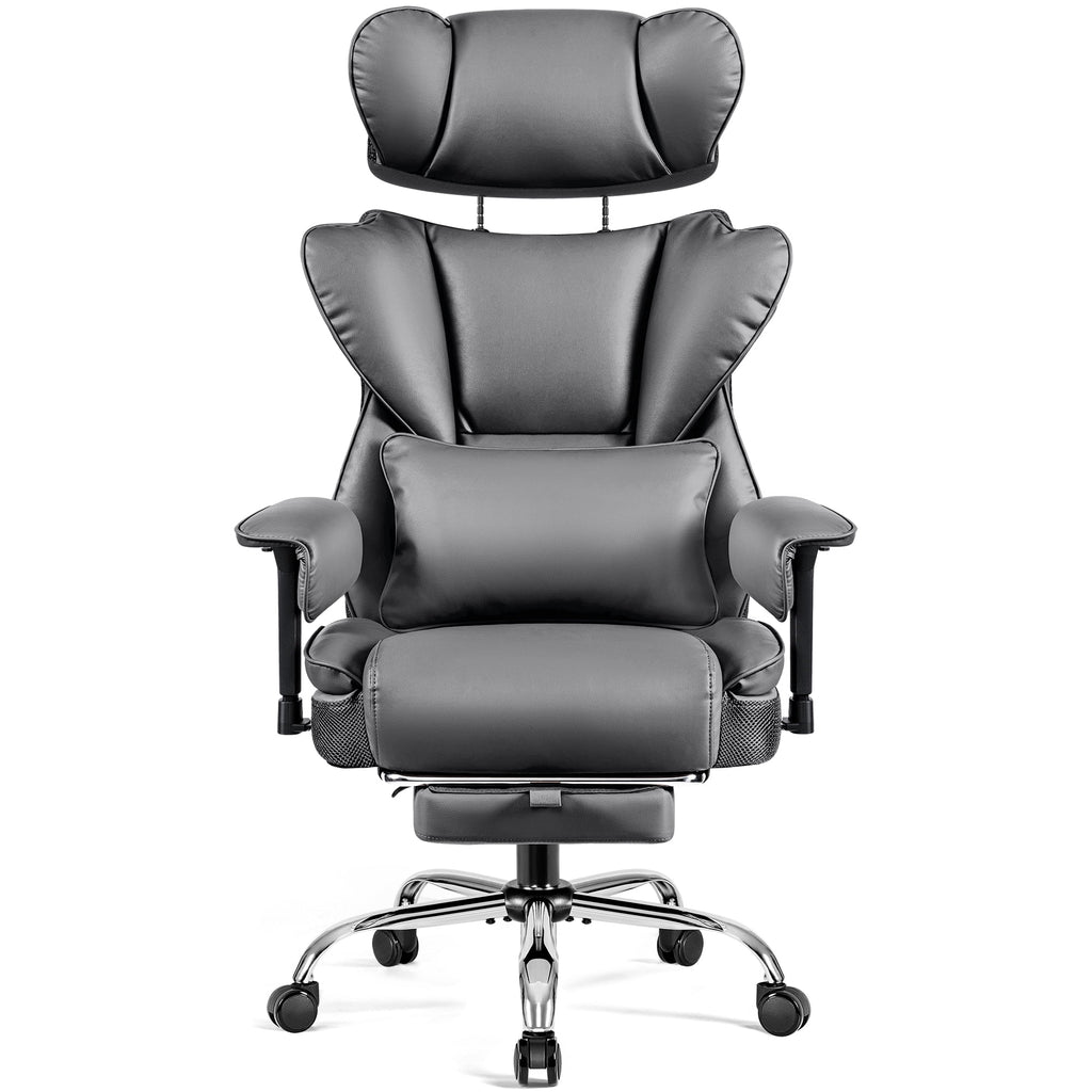 COOLHUT Big and Tall PU Leather Office Chair with Adjustable Headrest & Footrest, Executive Computer Desk Chair with 3D Adjustable Padded Armrest, Ergonomic Office Chair with Lumbar Support, Black