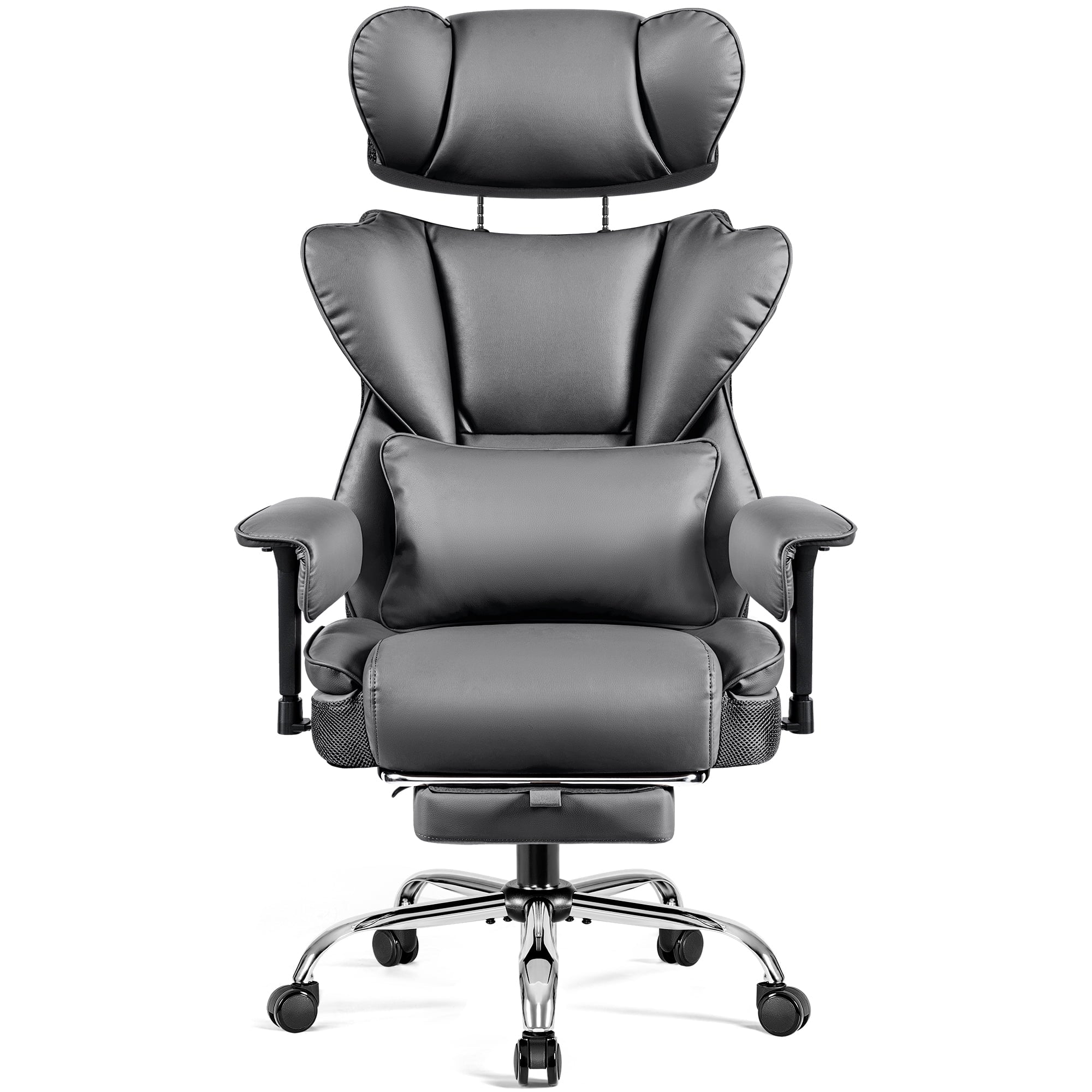 COOLHUT Big and Tall PU Leather Office Chair with Adjustable Headrest & Footrest, Executive Computer Desk Chair with 3D Adjustable Padded Armrest, Ergonomic Office Chair with Lumbar Support, Black