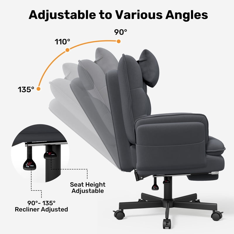 Hawsaiy Big and Tall Office Chair with Footrest, Ergonomic Executive Desk Chair with Flip-Up Arms, Reclining High Back Computer Chair with Headrest & Side Pockets, White