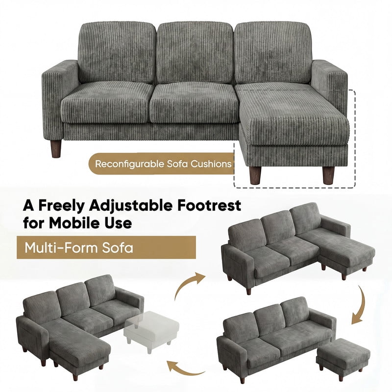 Homall Cloud Modular Sectional Sofa 3 Seat L-Shaped Cloud Oversized Sofa Couch for Living Room, Apartment and Small Space,Dark Gray