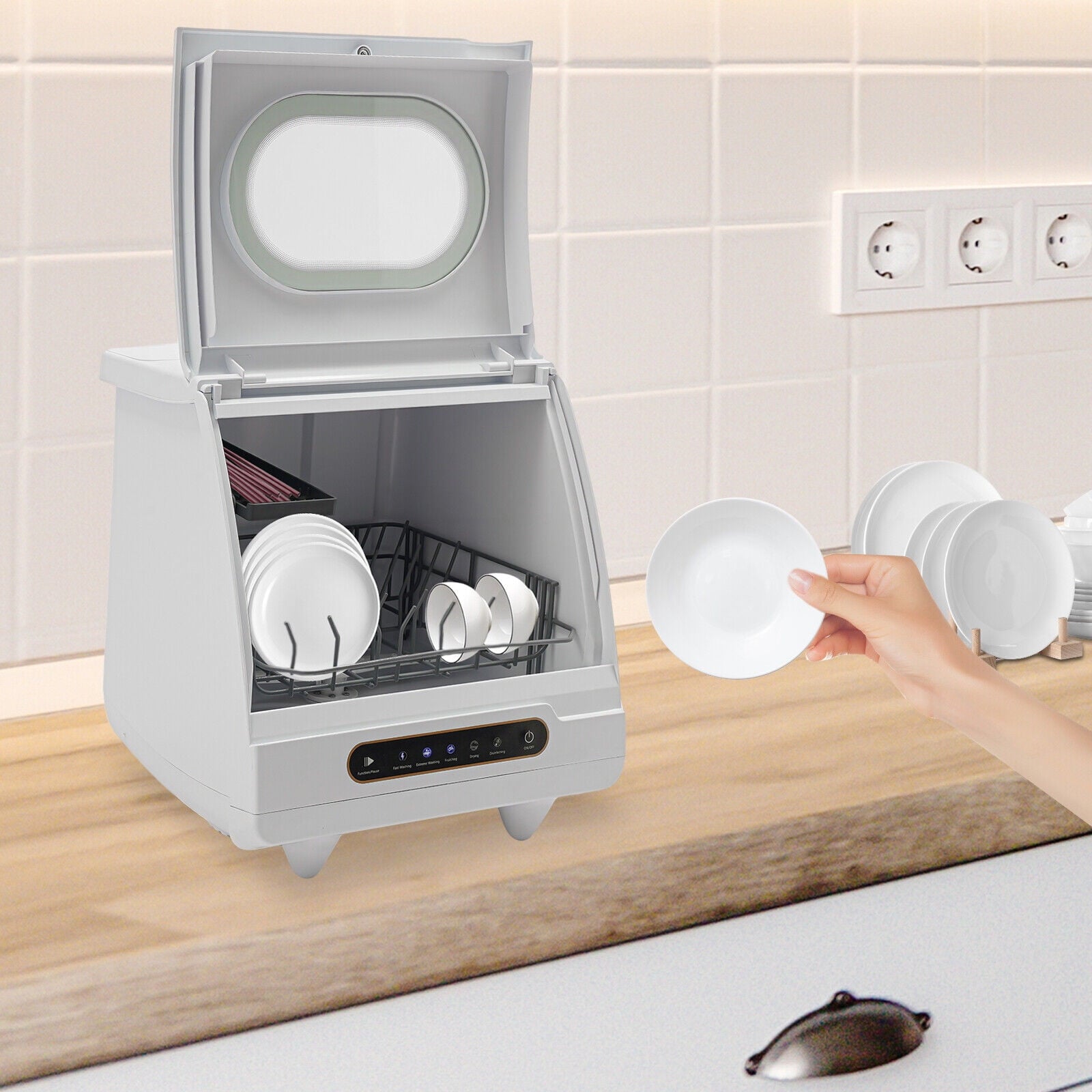 Portable Countertop Dishwasher 5 Washing Programs with Water Tank Leak-Proof Dry