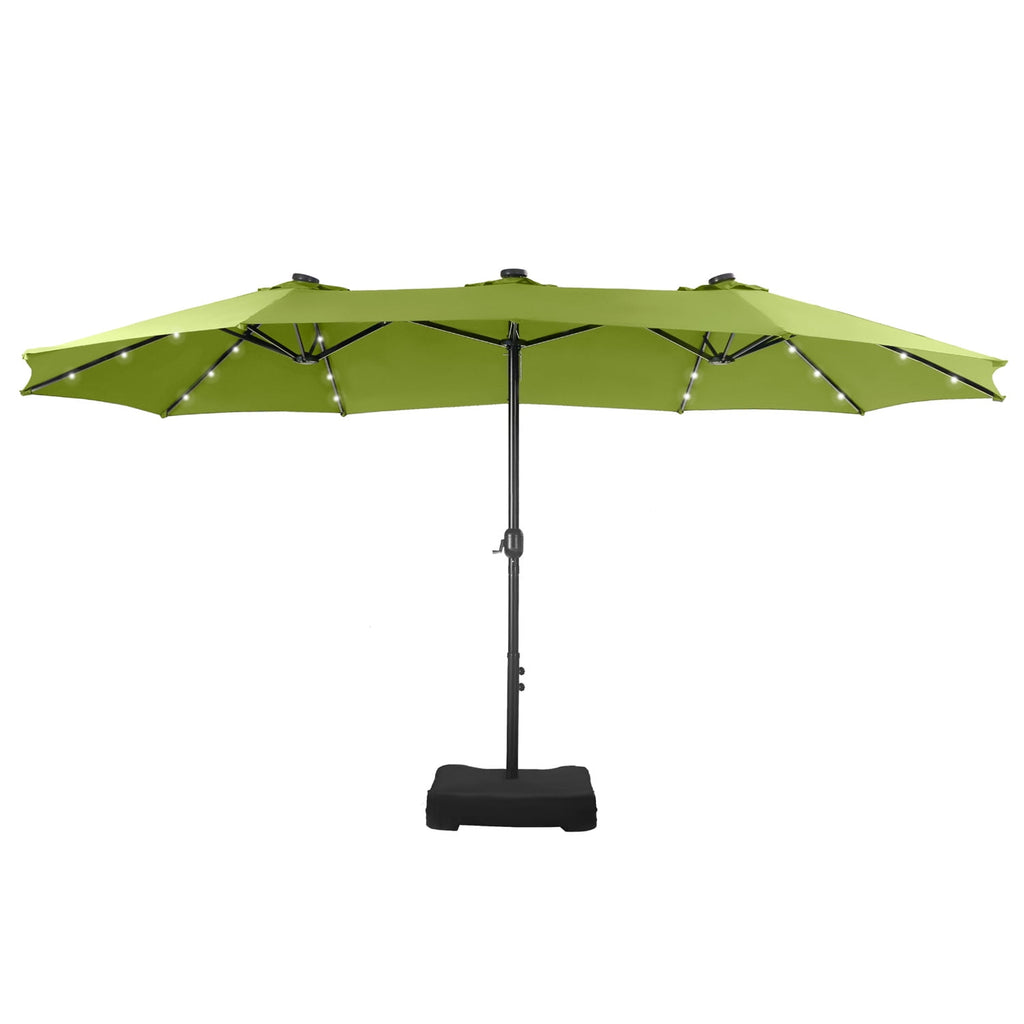 SUMMIT LIVING 15ft Double-Sided Solar Patio Umbrella with Base (Included) Large Outdoor Umbrella with Solar Lights - Beige