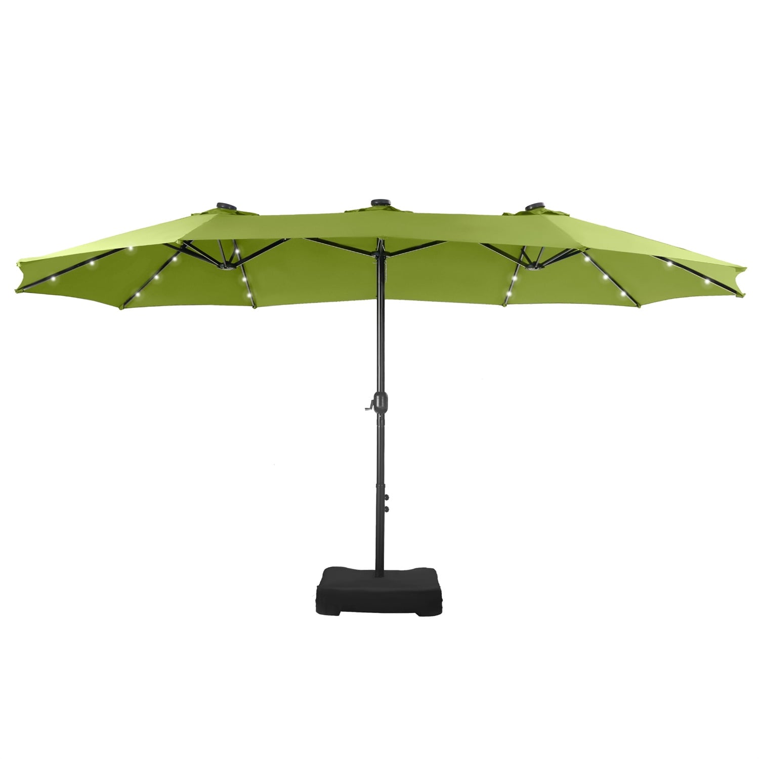 SUMMIT LIVING 15ft Double-Sided Solar Patio Umbrella with Base (Included) Large Outdoor Umbrella with Solar Lights - Beige