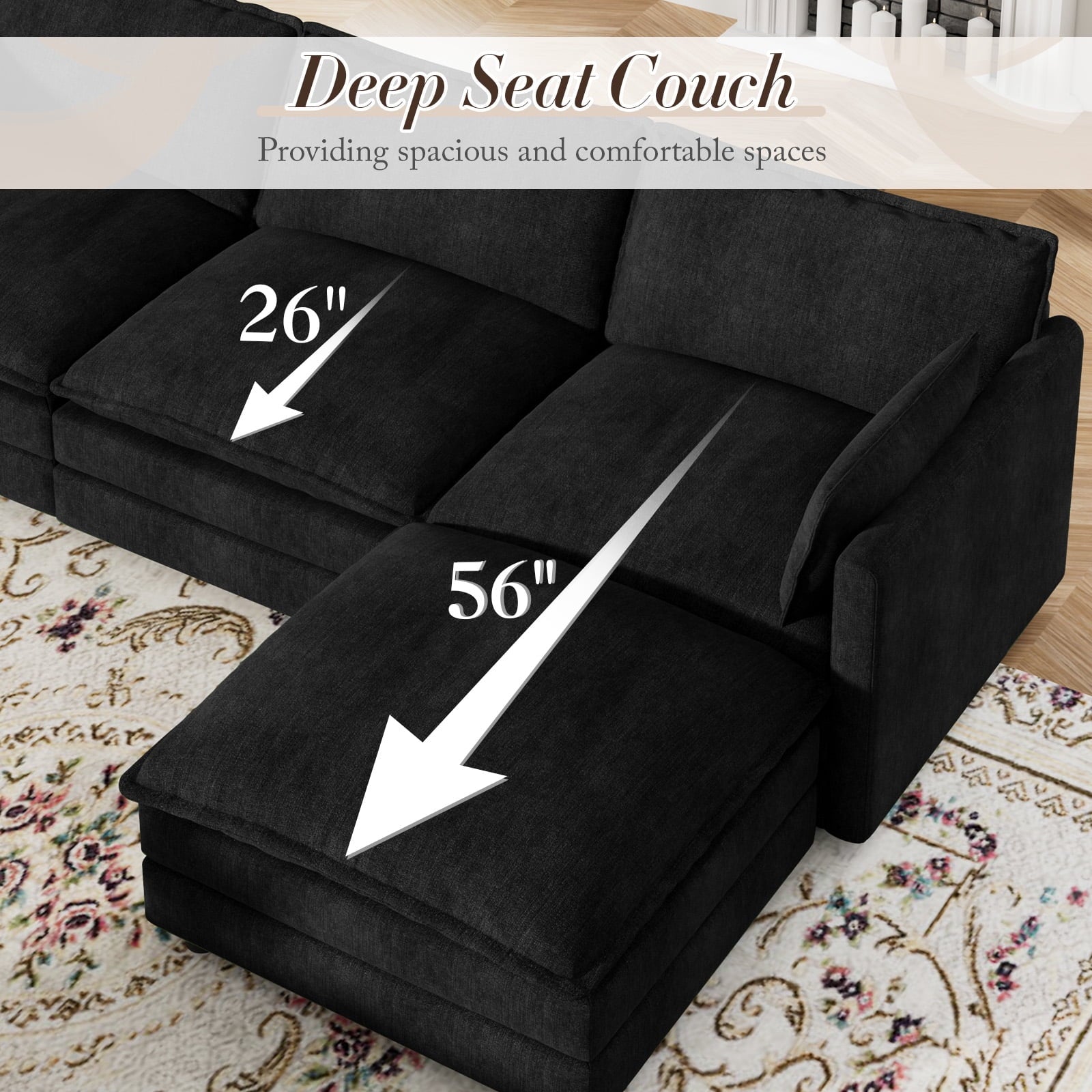Muumblus Sectional Sofa Cloud Couch with Reversible Ottoman, L-Shaped Chenille Sofa for Living Rooms, Beige