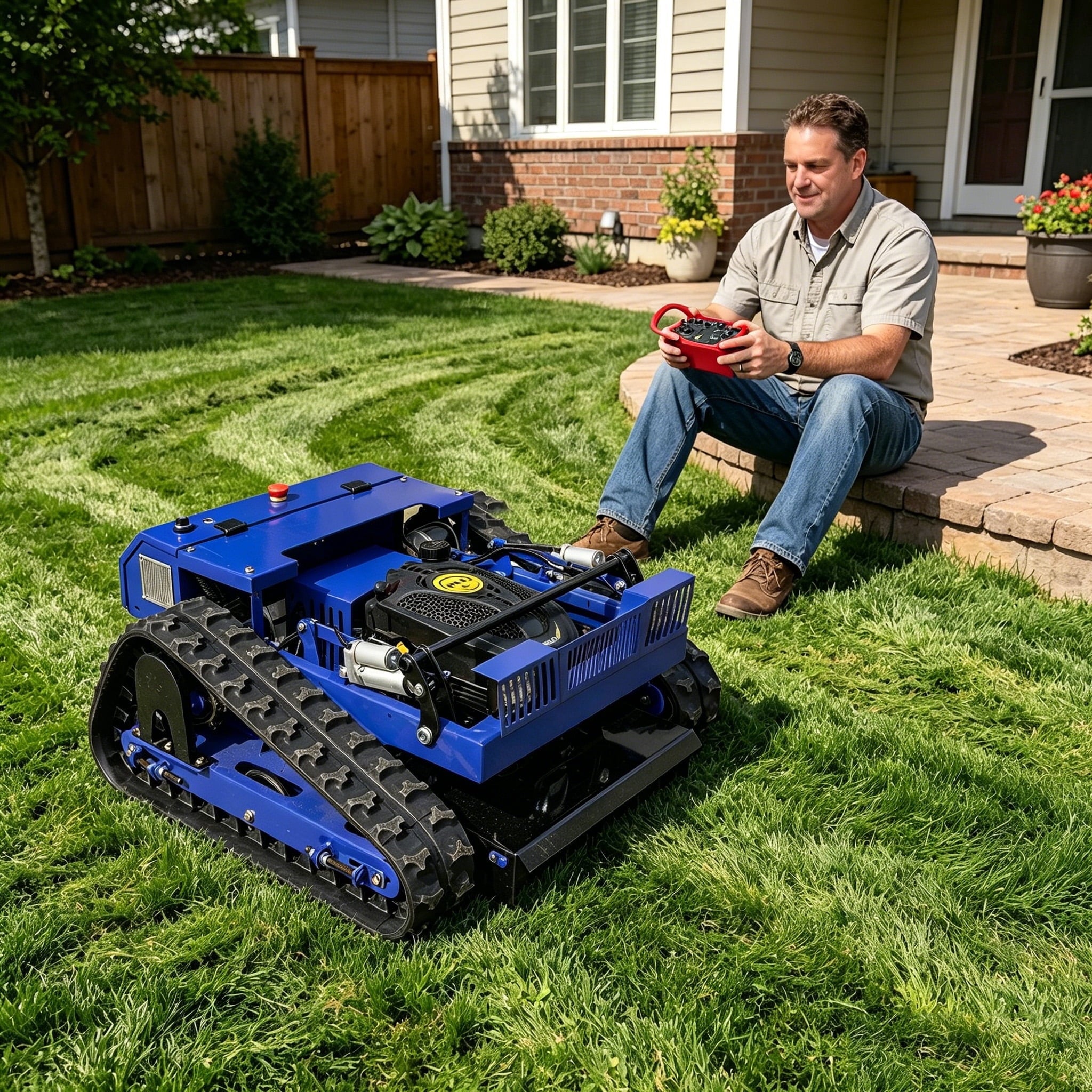 DeepKron Robotic Lawn Mower Gasoline Rato 225cc 9HP Remote Controlled Tracked Lawn Mower All-Terrain Robotor Mower Classic