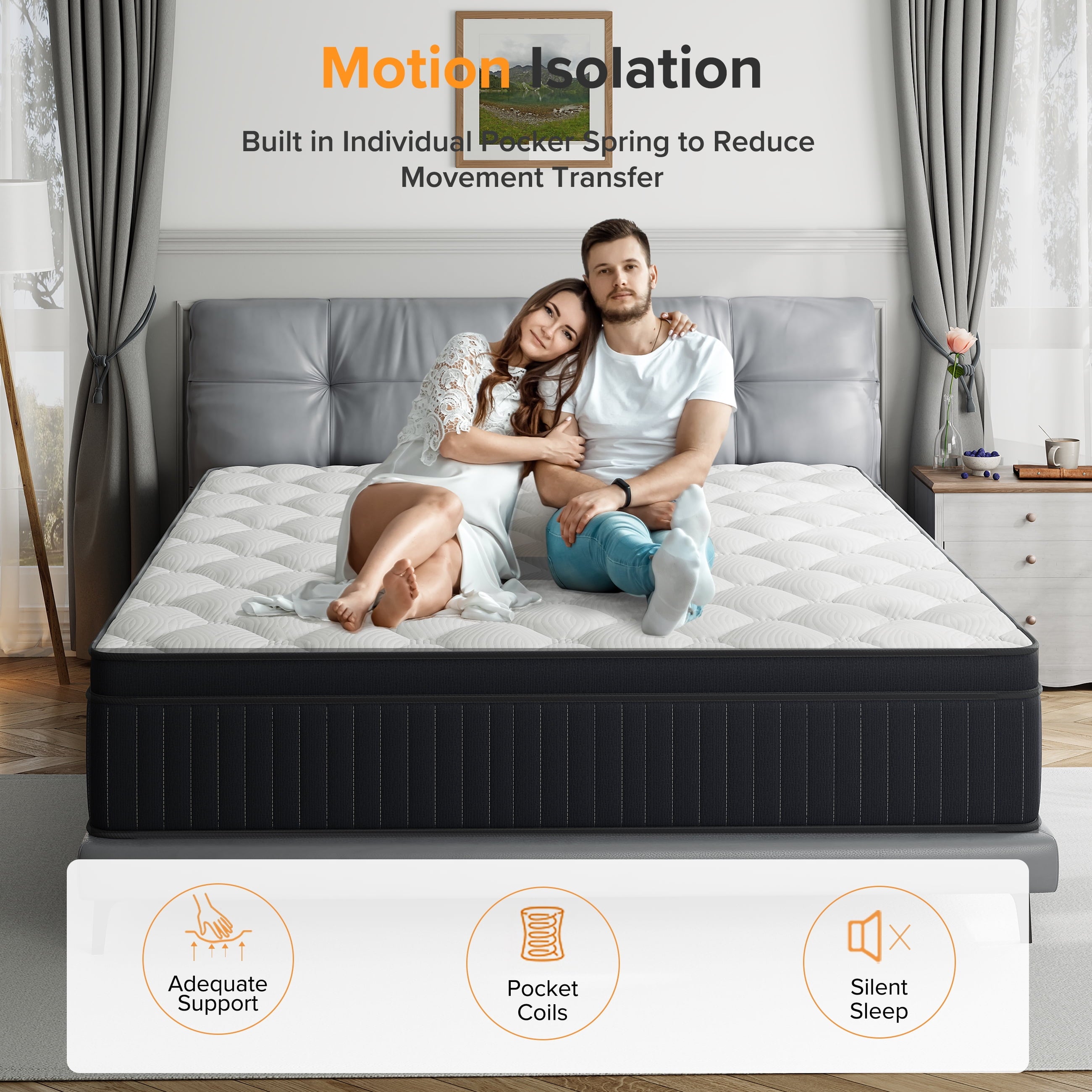 Babo Care 12 Inch Queen Mattress, Euro Top Hybrid Mattress, Medium Feel, Pocket Coils, Motion Isolation