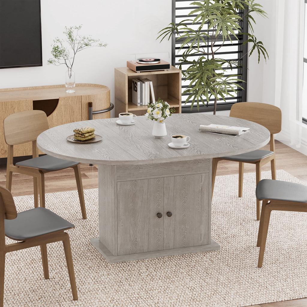 WARAYZ 43.3–59in Extendable Dining Table, Wood Expandable Design with Hidden Storage, Rectangular Space-Saving Dark Brown