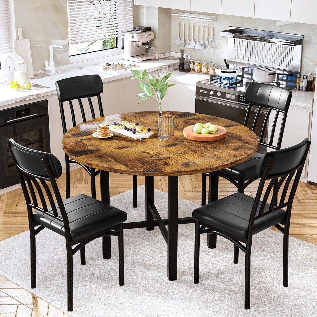 MOOSENG Round Dining Table Set for 4,Faux Marble Circle Dining Table Set with Chairs,Modern Kitchen Table and Chairs Set for 4,Round Dinner Table & Chair Set for Small Space