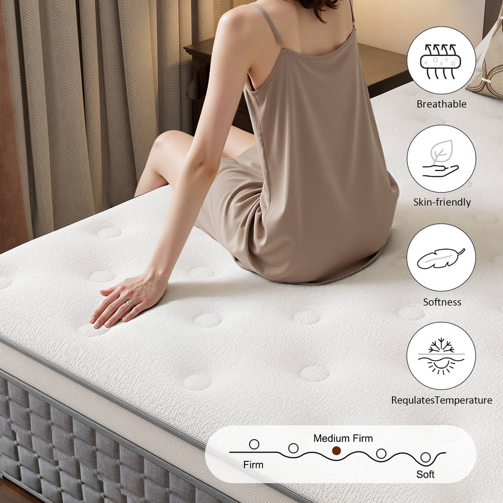 GREOO Queen Size Mattress in a Box 12 Hybrid Cooling Gel Memory Foam with Individually Pocket Coils Firm Pressure Relief CertiPUR-US