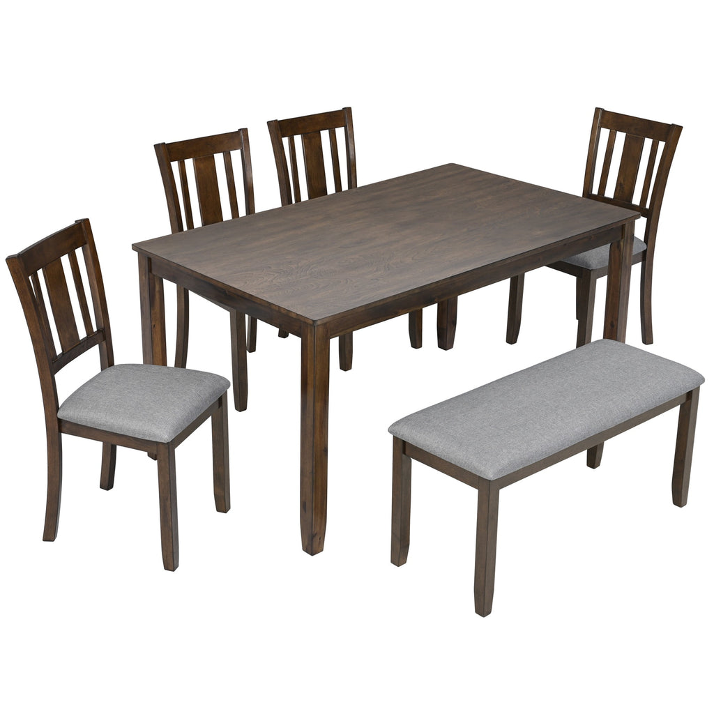 Dining Room Set, LEGAHOME 6 Piece Dining Sets with Bench and Chairs, Solid Wood Kitchen Dining Table Set for 6 with Upholstered Chairs, Gray
