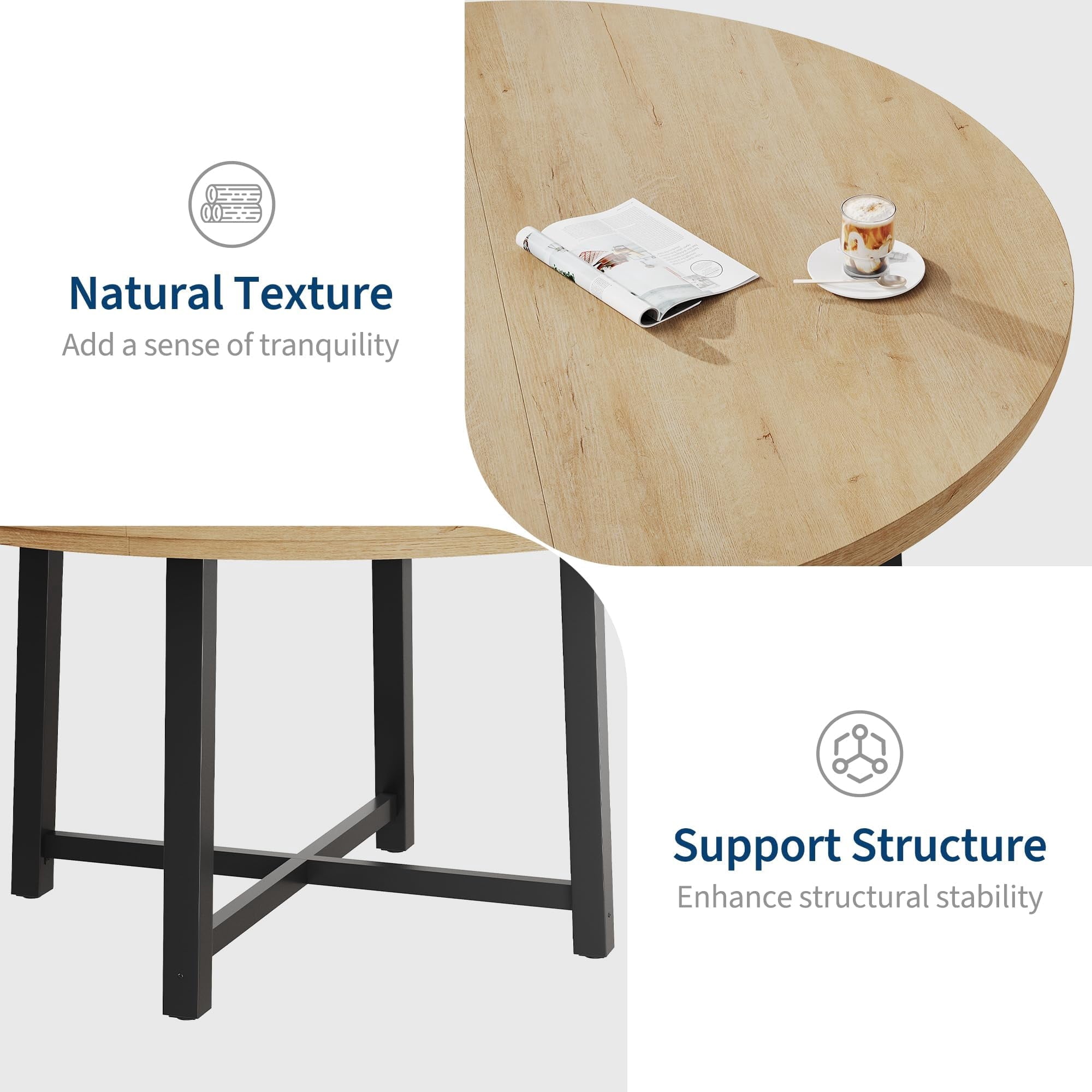 31.5 Round Dining Table for 4 People, Modern Wood Circle Kitchen Table with Sturdy Industrial Metal Frame, Small Space Saving Dining Room Table for Apartment & Breakfast Nook, (No Chairs), Walnut