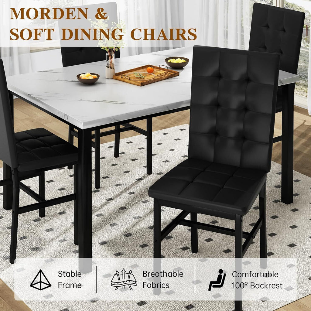 MOOSENG 5-Piece Dining Table Set with Faux Marble Top, Modern Kitchen Table and Set of 4 Grey Velvet Upholstered Chairs, Space-Saving Dinette Set for Small Spaces