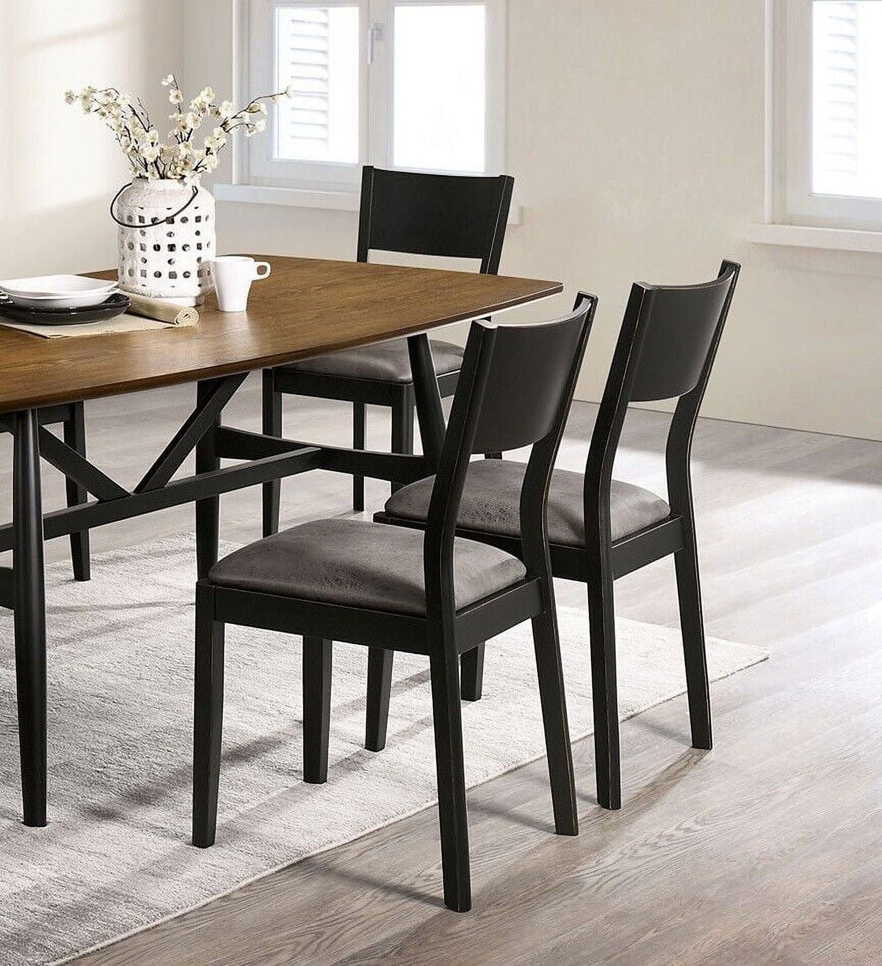Mid-Century Modern Dining Room 7pc Dining Set Dining Table 6x Side Chairs Leatherette Seat Chair Furniture Antique Oak, Black