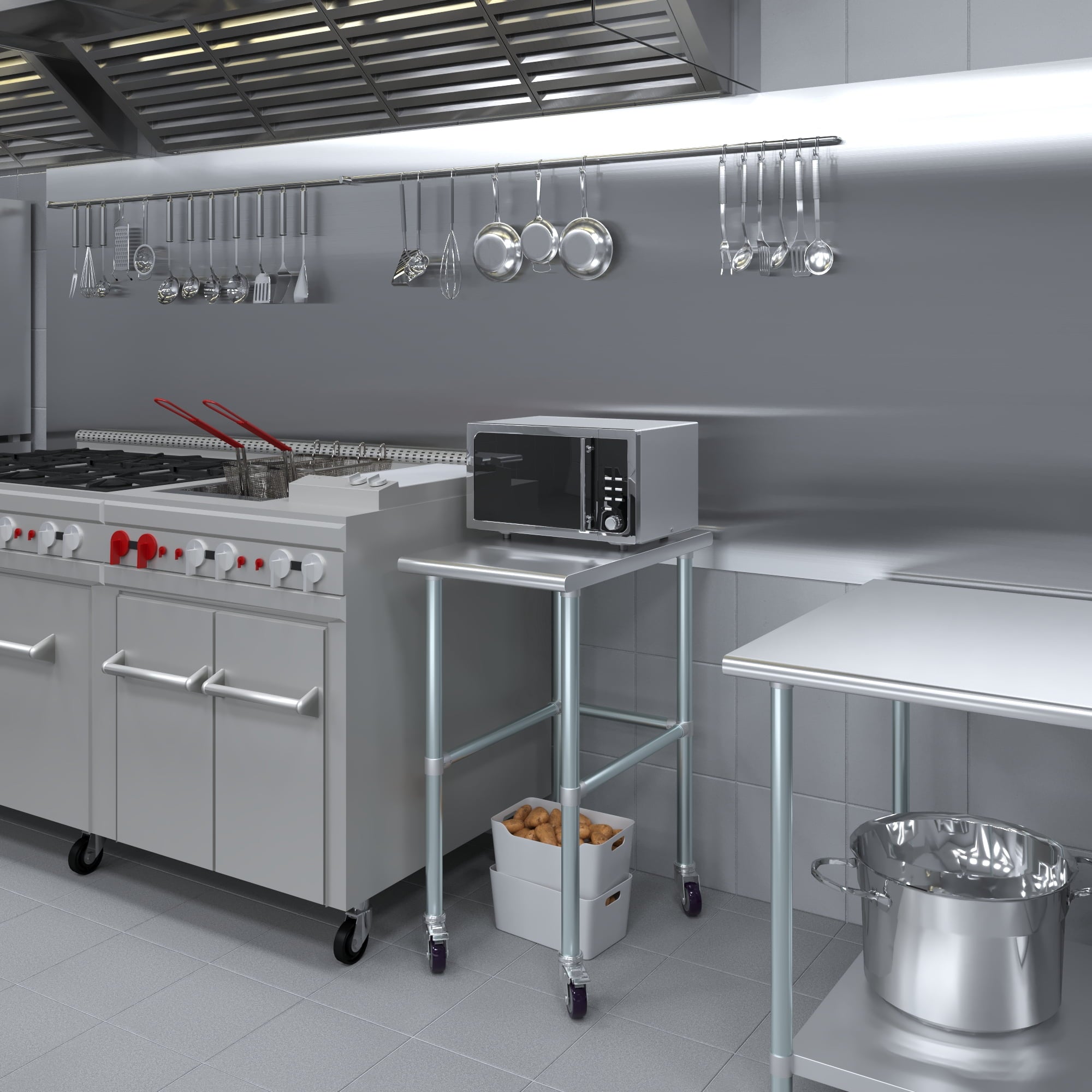 AmGood 36 Long x 30 Deep Stainless-Steel Work Table with Open Base and Wheels, Mobile Metal Table