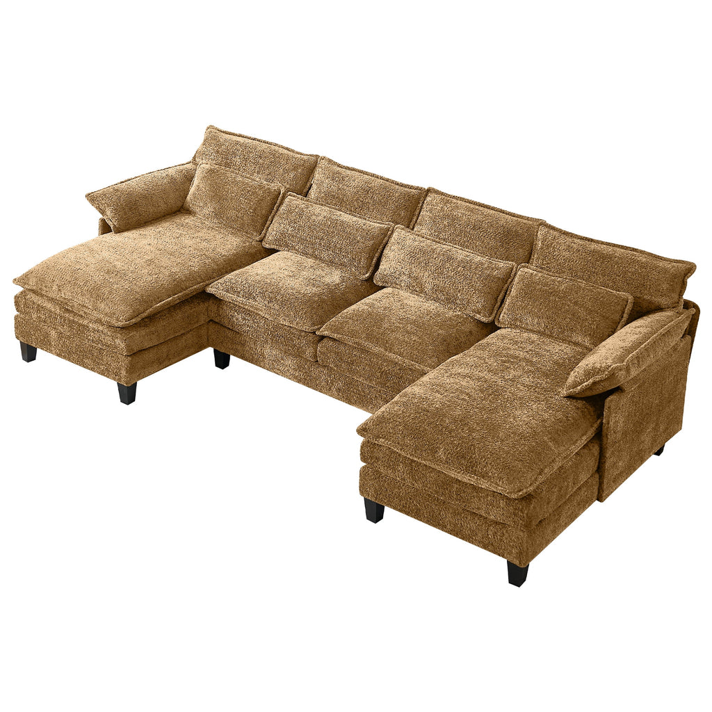 JONPONY109.45 U Shaped Couch,Oversized 4 Seat Sectional with 4 Waist Pillows, Convertible Upholstery Symmetrical Sofá,Sleeper Sofa Couch with Double Chaise Lounge &Memory Foam for Living Room, Beige