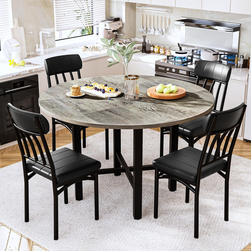 MOOSENG Round Dining Table Set for 4,Faux Marble Circle Dining Table Set with Chairs,Modern Kitchen Table and Chairs Set for 4,Round Dinner Table & Chair Set for Small Space
