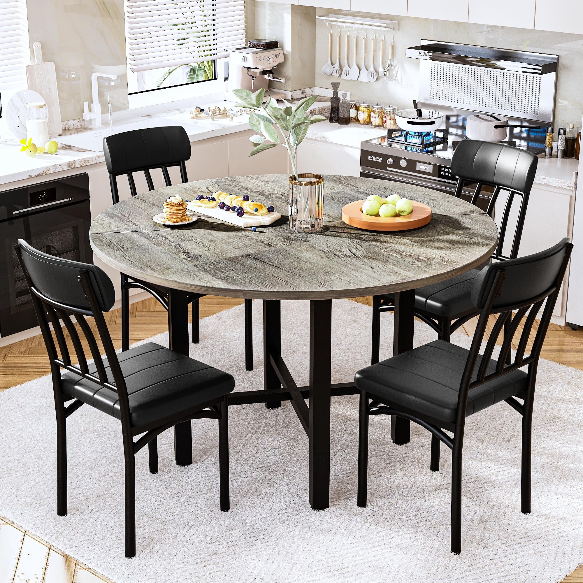 MOOSENG Round Dining Table Set for 4,Faux Marble Circle Dining Table Set with Chairs,Modern Kitchen Table and Chairs Set for 4,Round Dinner Table & Chair Set for Small Space