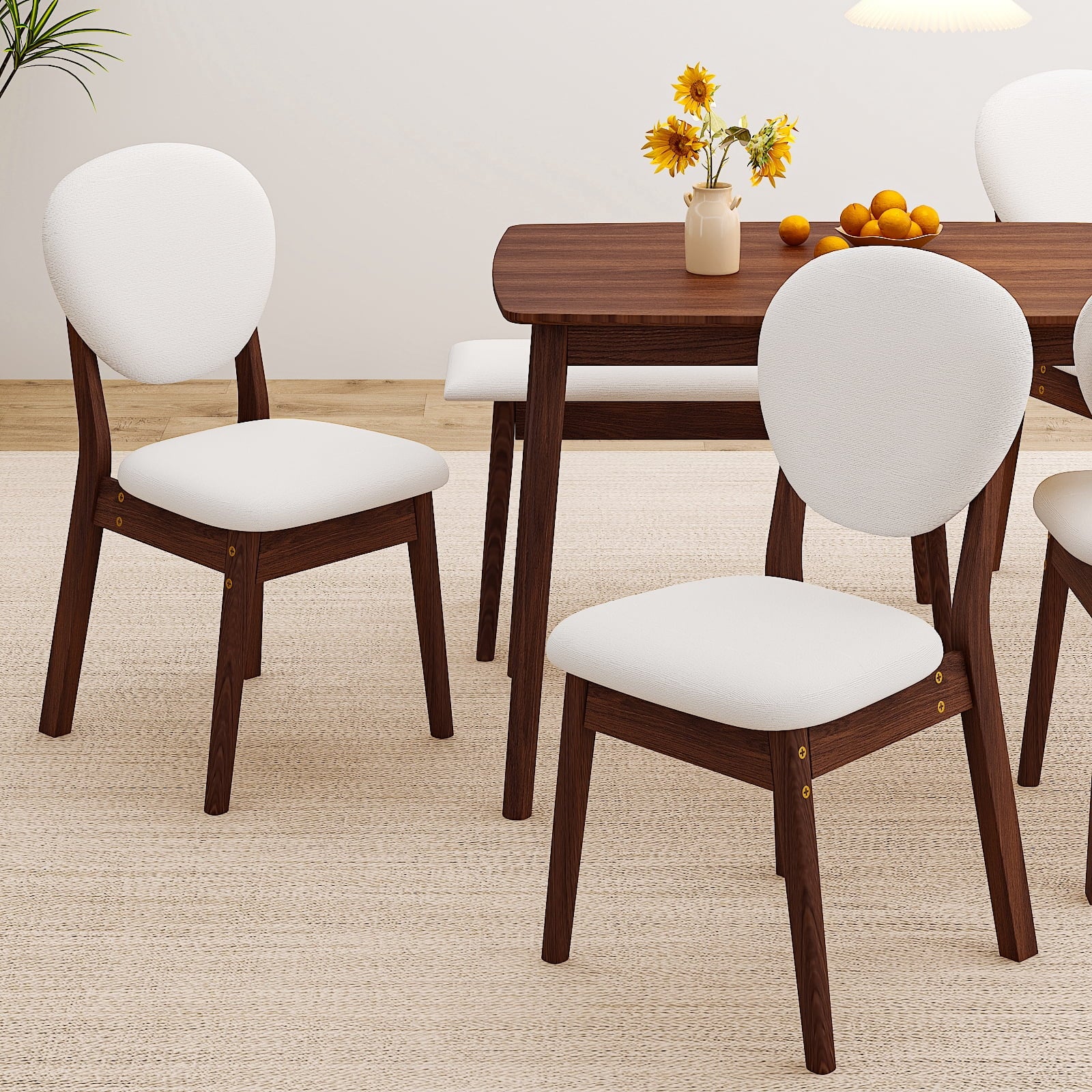 Ktaxon Solid Wood Dining Table Set for 6, Mid-Century Dining Room Table with 4 Padded Chairs & Bench, 47.3 Dining Room Set for 4~6 Family Use, Natural Wood