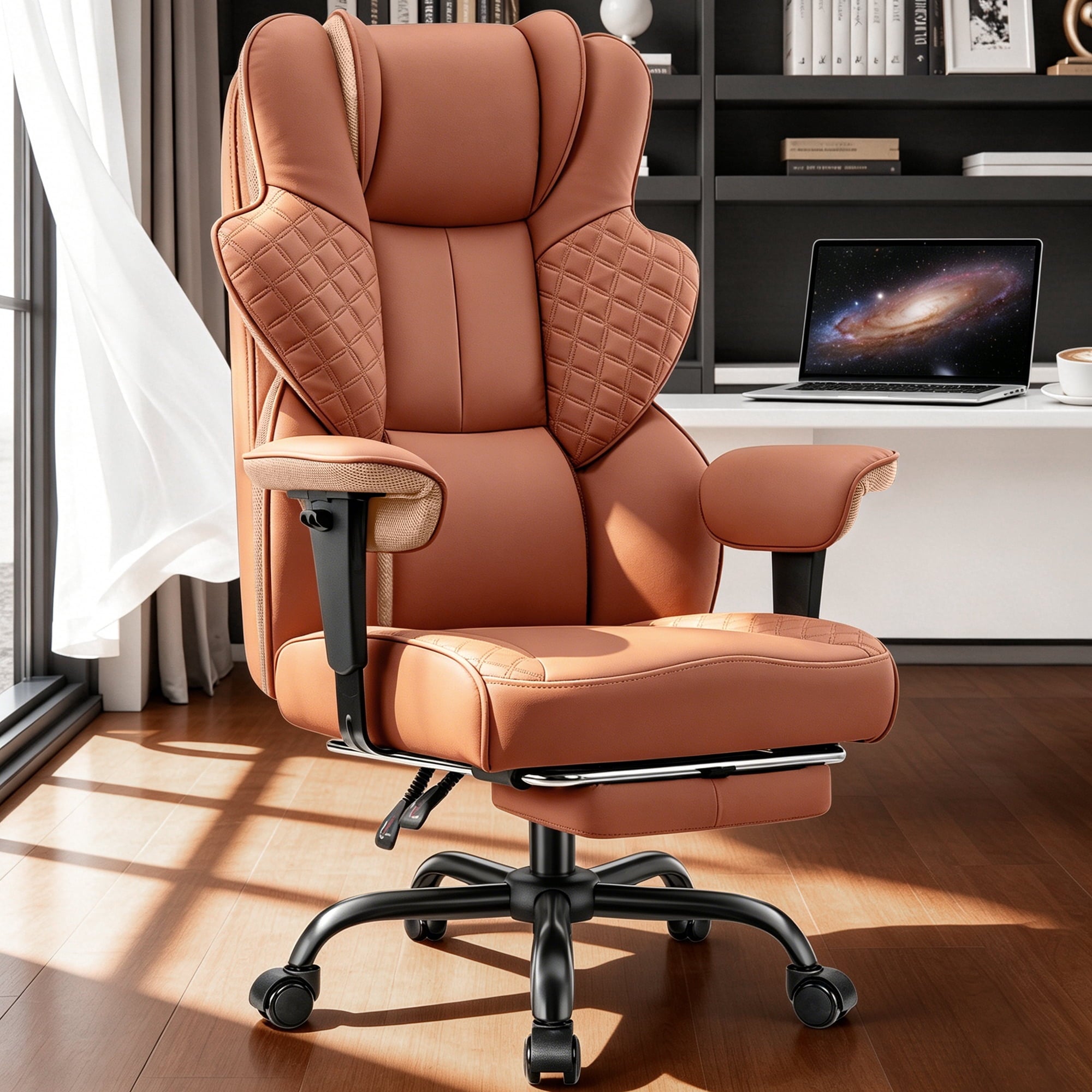 COOLHUT Big and Tall Office Chair 500lbs, Heavy Duty Ergonomic Office Desk Chair with Deluxe Embossing PU Leather with Footrest, Executive Gaming Chair with Lumbar Support, Brown