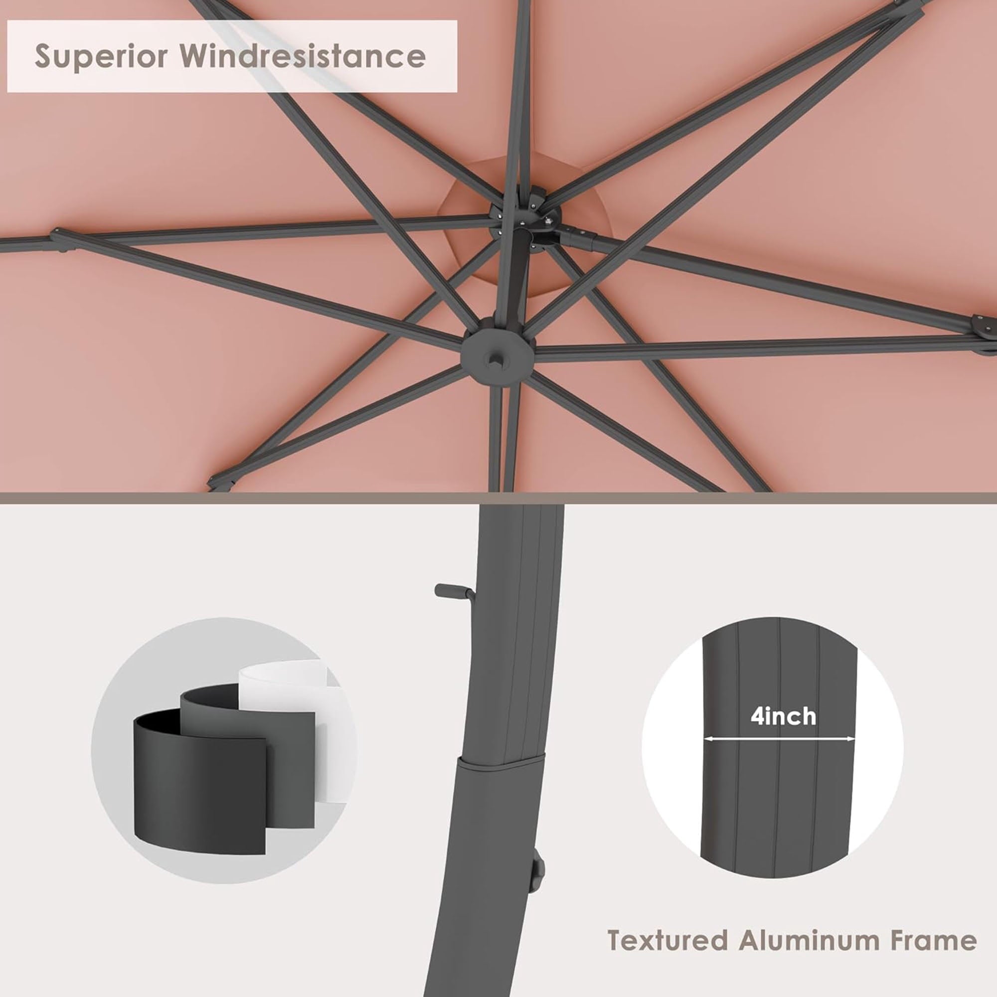 LAZZO 11ft Outdoor Patio Umbrella with Base, Aluminum Offset Cantilever Umbrella for Pool Deck, Champagne