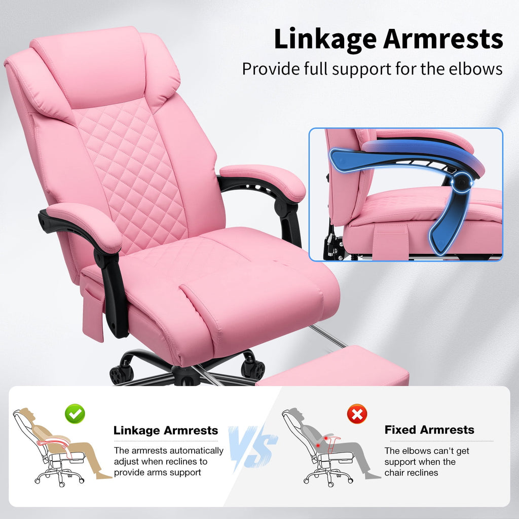 Hoffree Massage Office Chair 400LBS Executive Office Chair Massage and Footrest Big and Tall Office Chair with Heated Lumbar Support, Ergonomic Computer Desk Chair Reclining High Back Leather Office