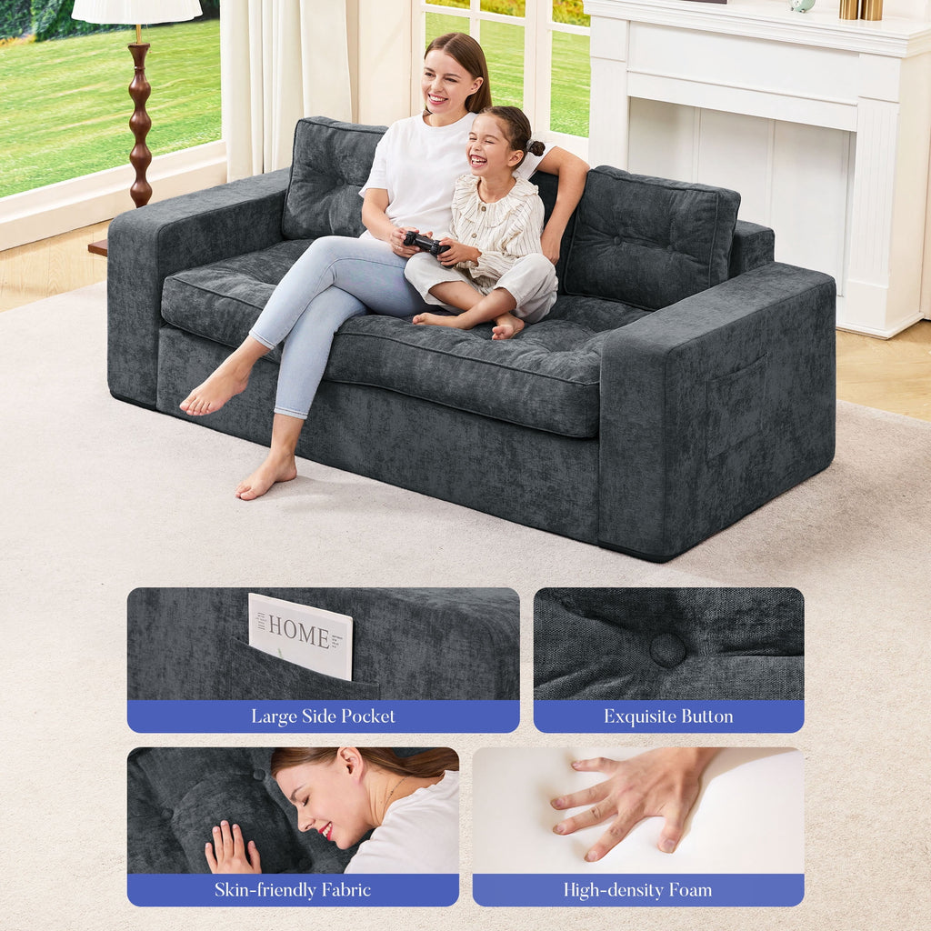Hobestluk 3-Seater Sofa Boneless Couch with Tufted Button Design 2 in 1 Comfy Cloud Couch Oversized Sofa for Living Room Bedroom Apartment or Office (Grey, 3 Seater)
