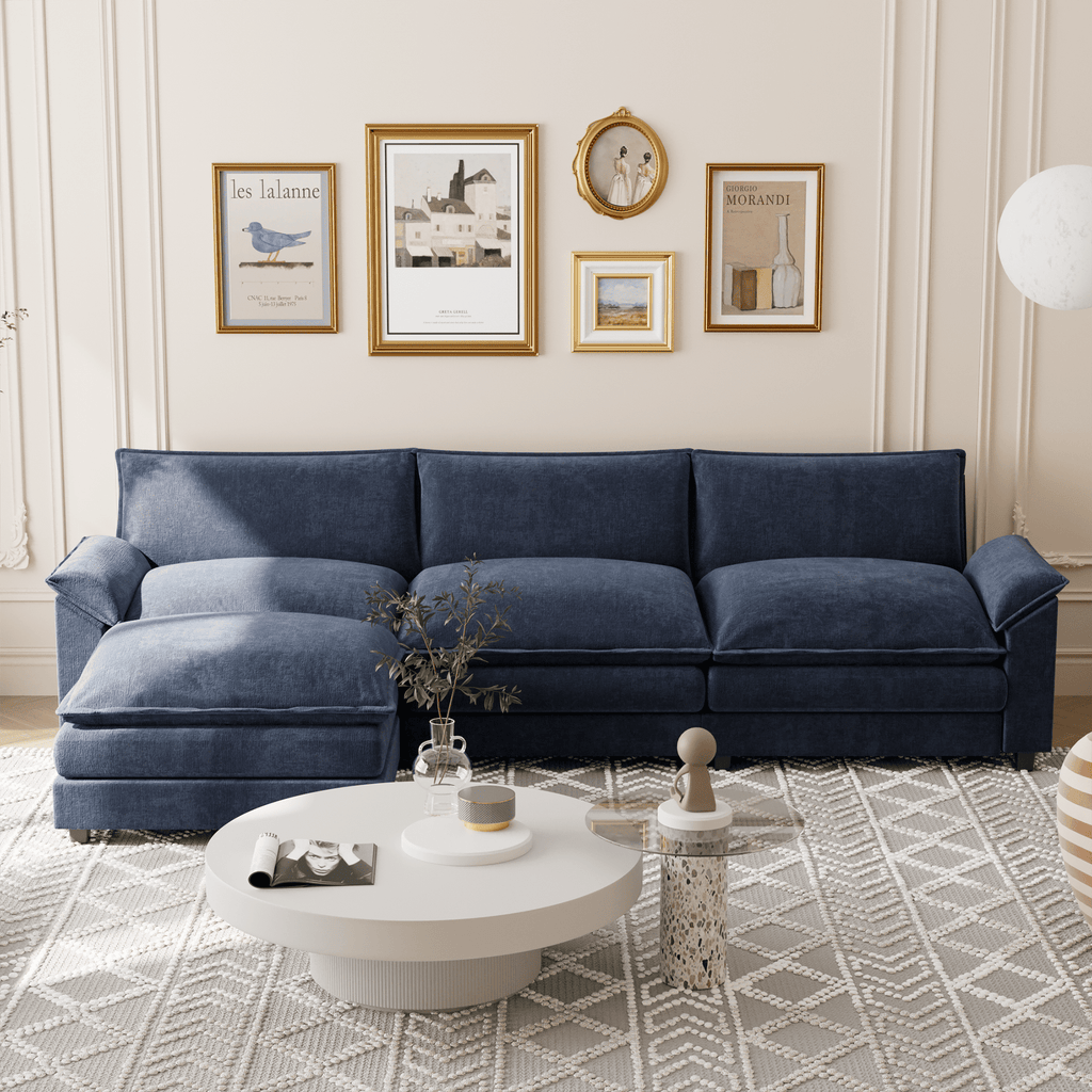 Homall 3-seat L-shaped Cloud Couch Sectional Sofa with reversible toffee chair Movable Footrest Sofa, Gray