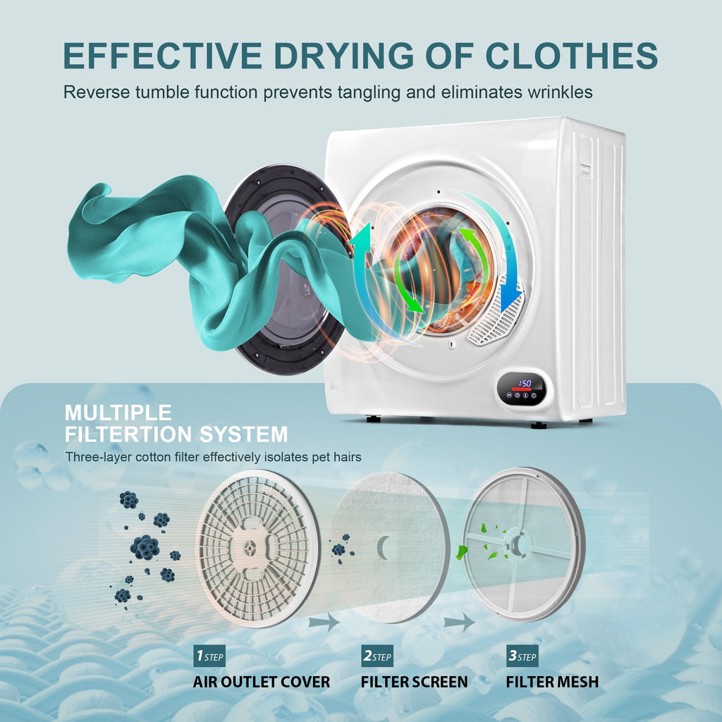 Simzlife 1.6 Cu. ft. Portable Clothes Dryer, Electric Compact Dryer Machine, 19.5 in W, 23.6 in H