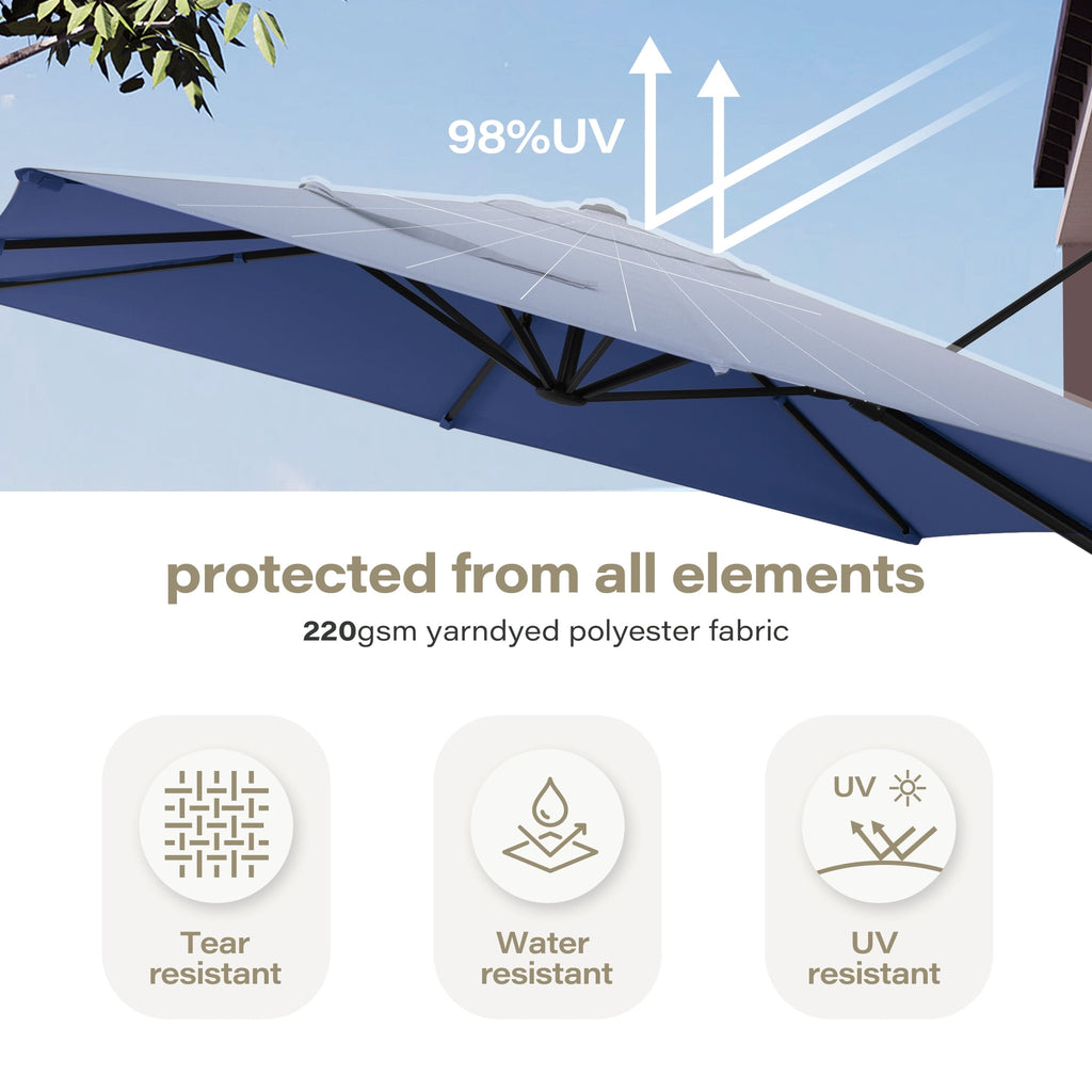 LAUSAINT HOME Outdoor Patio Umbrella, 10 Feet Large Cantilever Windproof Offset Umbrella with 360-degree Rotation for Backyard,Pool,Lawn,Deck,Gray