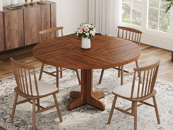 47 Inch Round Dining Table, Wood Kitchen Table, Dinning Room Tables for 4-6 People, Dinner Table with Wooden Tabletop and Legs for Dining Room Living Room (Only Table)