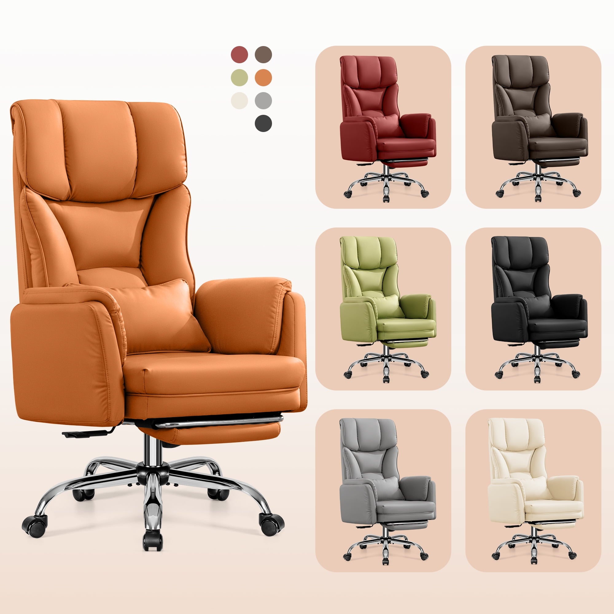 Primy Cross Legged Office Chair with Footrest & Convertible Armrests, 500LBS Capacity Home Desk Chair, Ergonomic Recliner with Lumbar Pillow, Criss Cross Design, Big and Tall Executive Chair