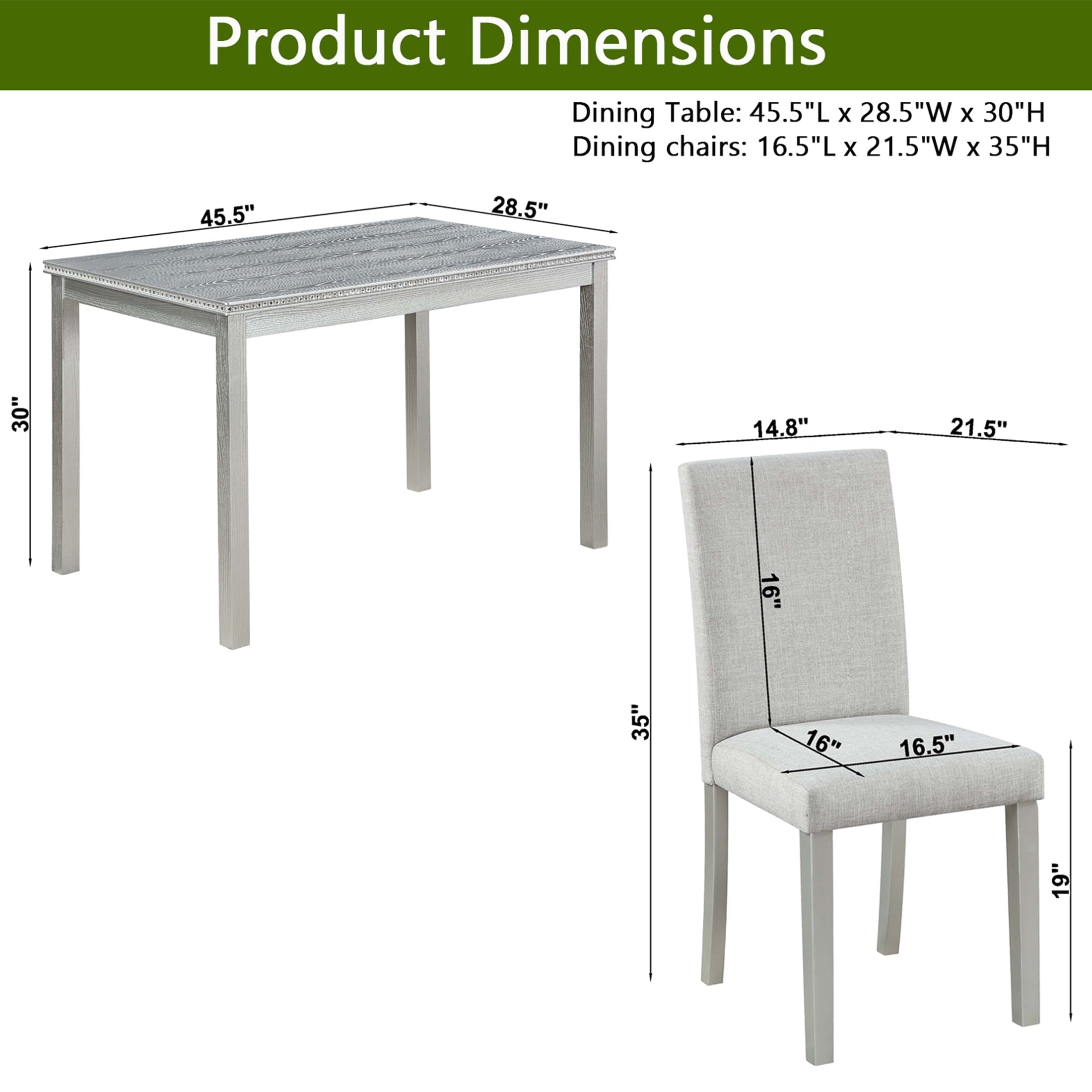 UHOMEPRO 5 Piece Dining Table Set, Modern Dining Table Sets with Rectangular Table and 4 Fabric Upholstered Chairs, Dining Set for Kitchen and Dining Room, White
