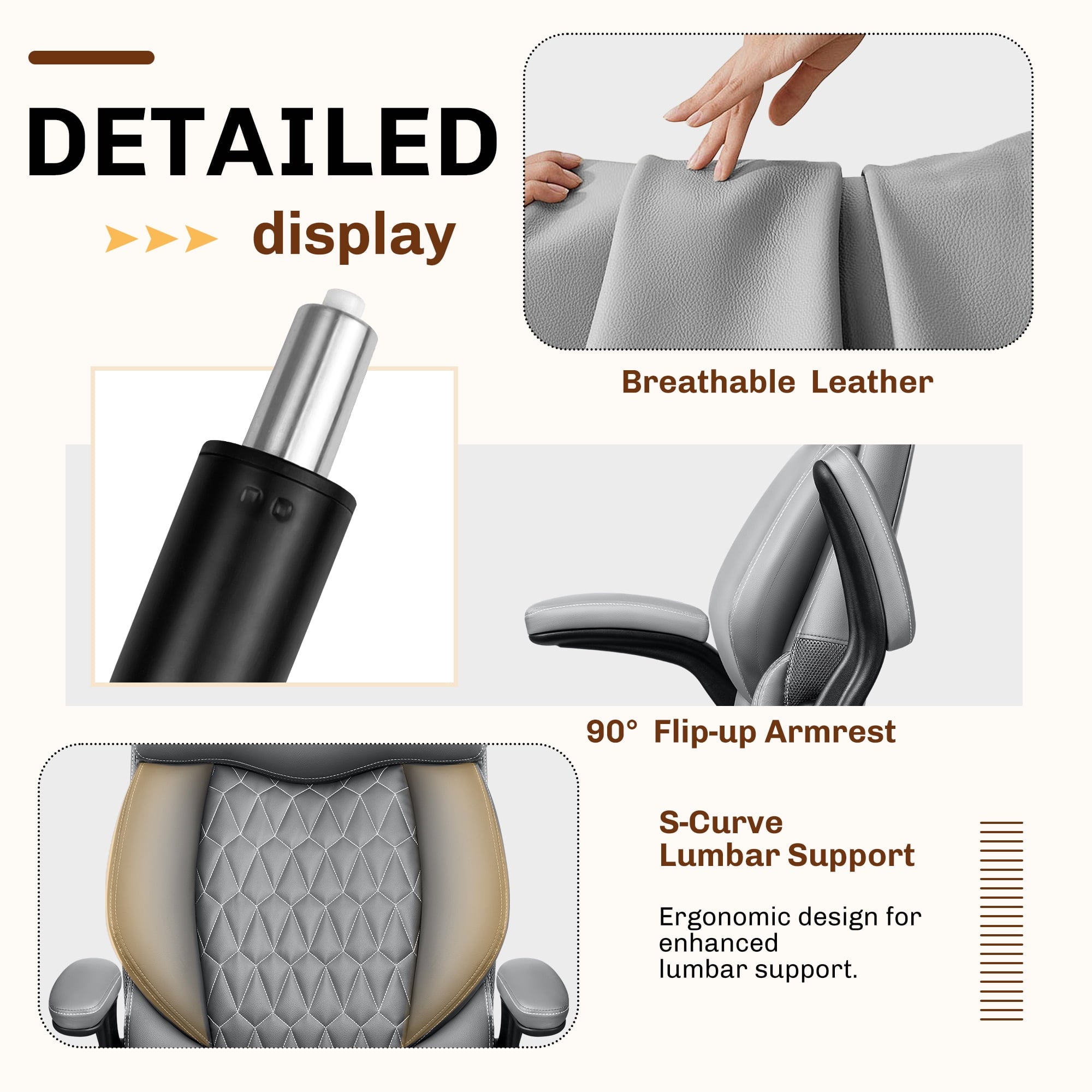 FASTES Executive Office Chair, Ergonomic Desk Chair with Adjustable Armrests, Computer Leather Chair Big and Tall Office Chair with Footrest and Lumbar Support, Brown