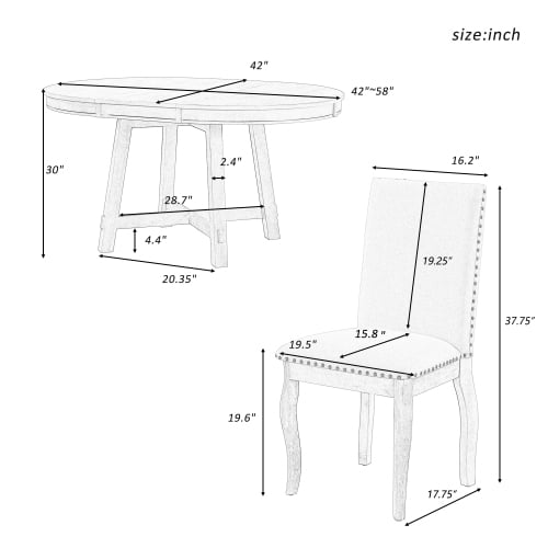 Harper & Bright Designs Extendable Dining Table Set for 4 Upholstered Chairs Functional Retro Style Table for Dining Room Kitchen, Natural Wood Wash