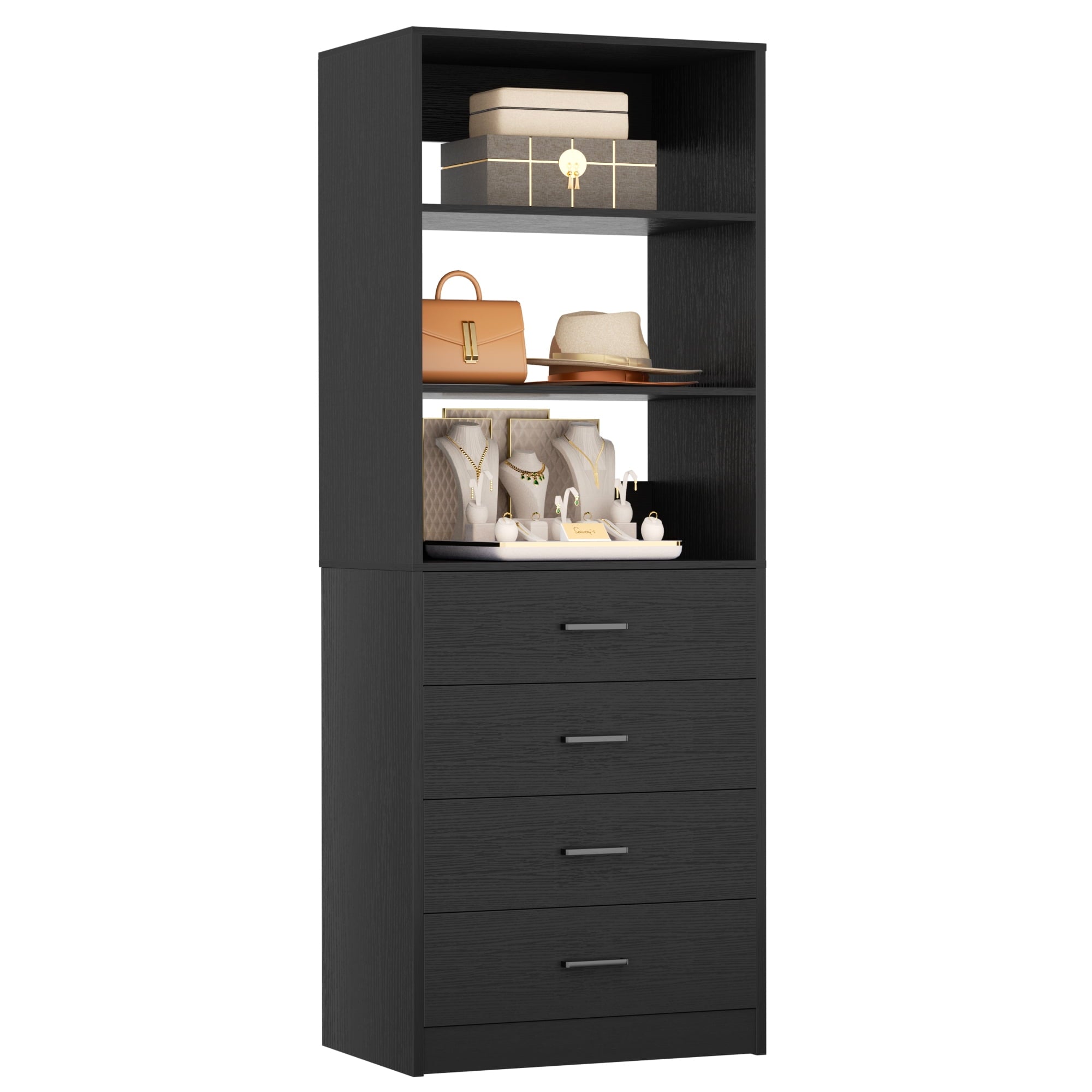 Homieasy 21.3 Inch Freestanding Closet System with 4 Wood Drawers and 3 Shelves for Walk-in Closet, Bedroom, White