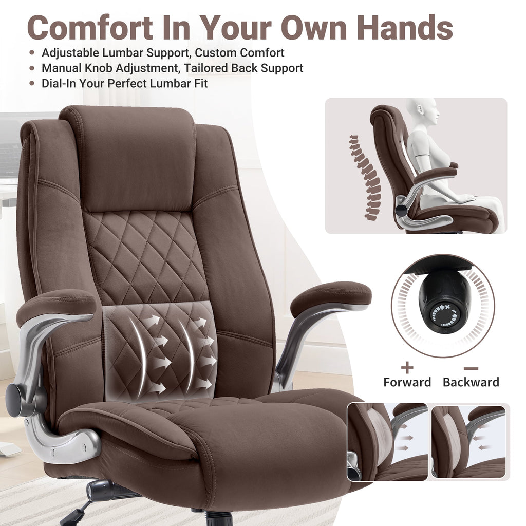 Ergonomic Home Office Chair with Locking Wheels, High-back Desk Chair with Thick Padded Flip-up Armrest, Comfy Executive Chair with Adjustable Lumbar Support for Home & Office & Work