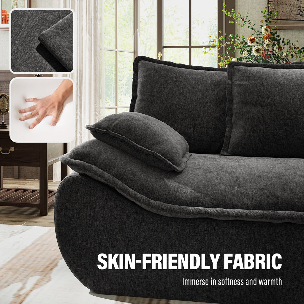 2-Seater Modular Sectional Sofa, Comfy Loveseat with Throw, Deep Seat Memory Foam Small Couches for Small Space, Living Room Apartment, Dark Grey
