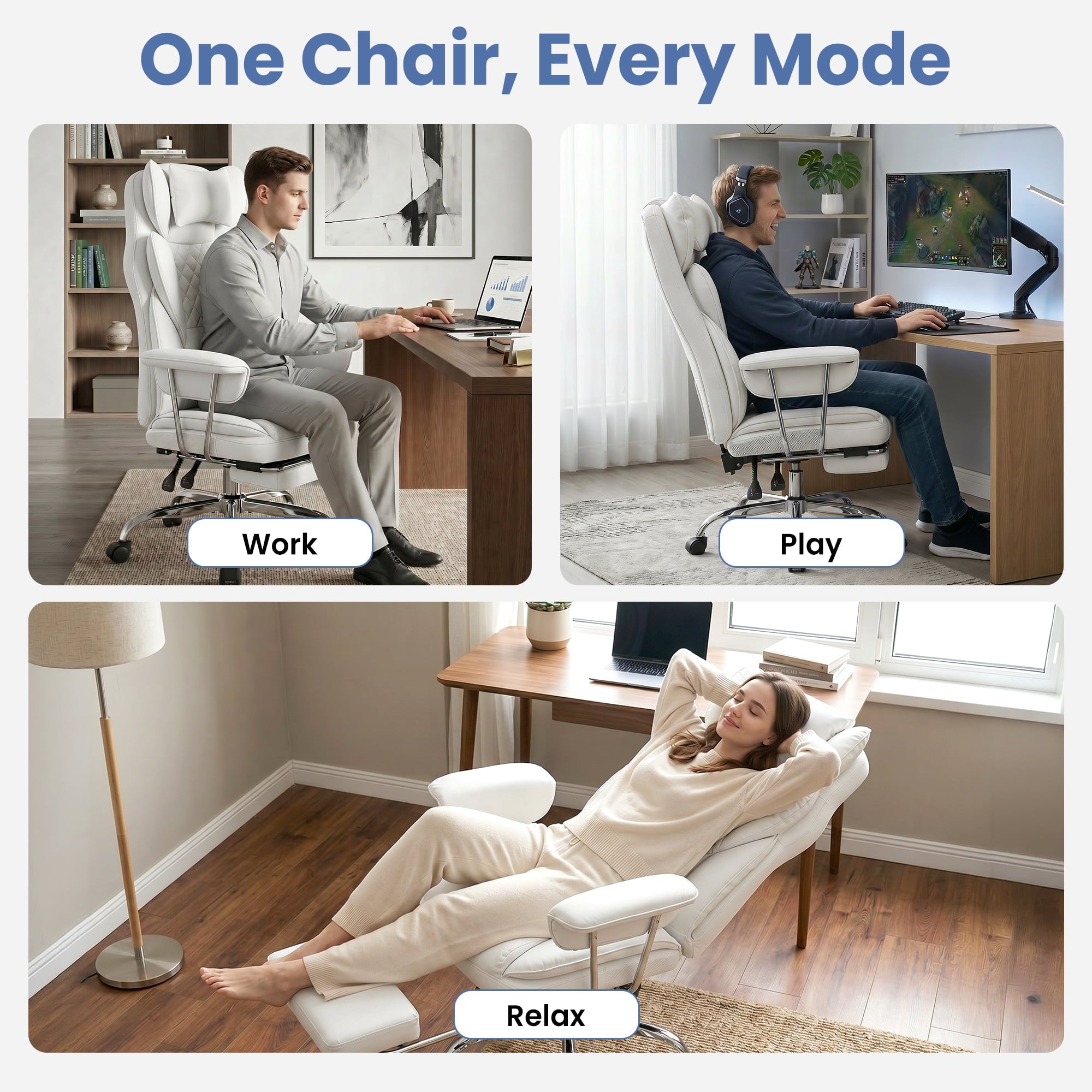 CELTOSS Executive Office Chair 400LBS, High Back Computer Chair with Arms and Footrest, Ergonomic Desk Chair with Lumbar Support, 90–135° Reclining Office Chairs for Home Work, Fabric Blue