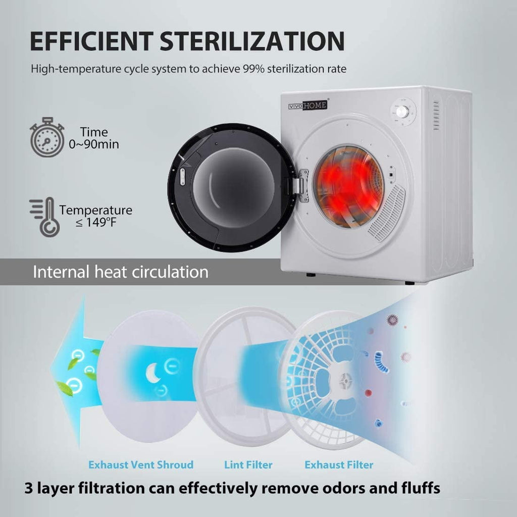 VIVOHOME 1500W Portable Clothes Dryer Machine, 3.5 cu.ft 13Lbs Load, Front Load with Stainless Steel Drum, Adjustable Exhaust Vent