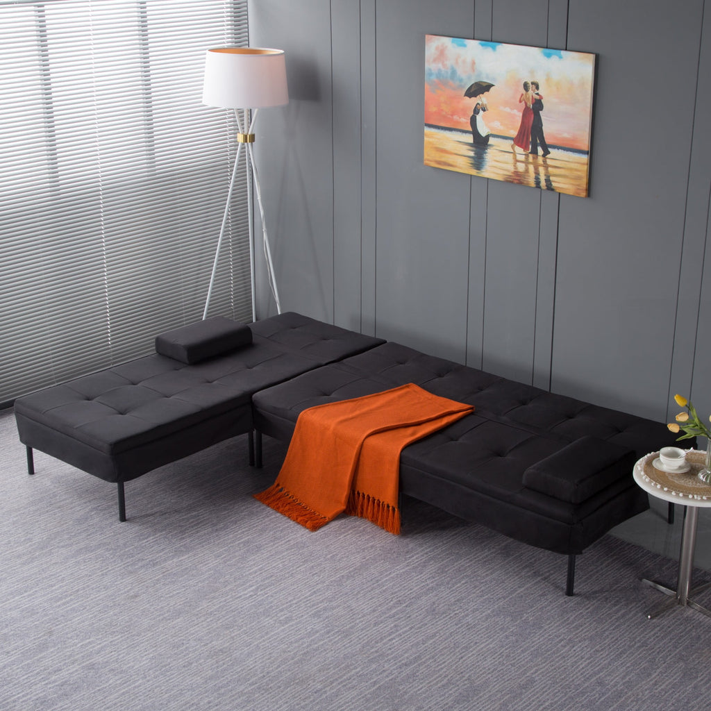 Gewnee 89.4”Convertible Sectional Sofa,L-Shaped Couch with Reversible Chaise,5-Position Adjustable Backrest,Modern Futon Sleeper for Small Spaces Living Room Apartment Office,Black Iron Frame