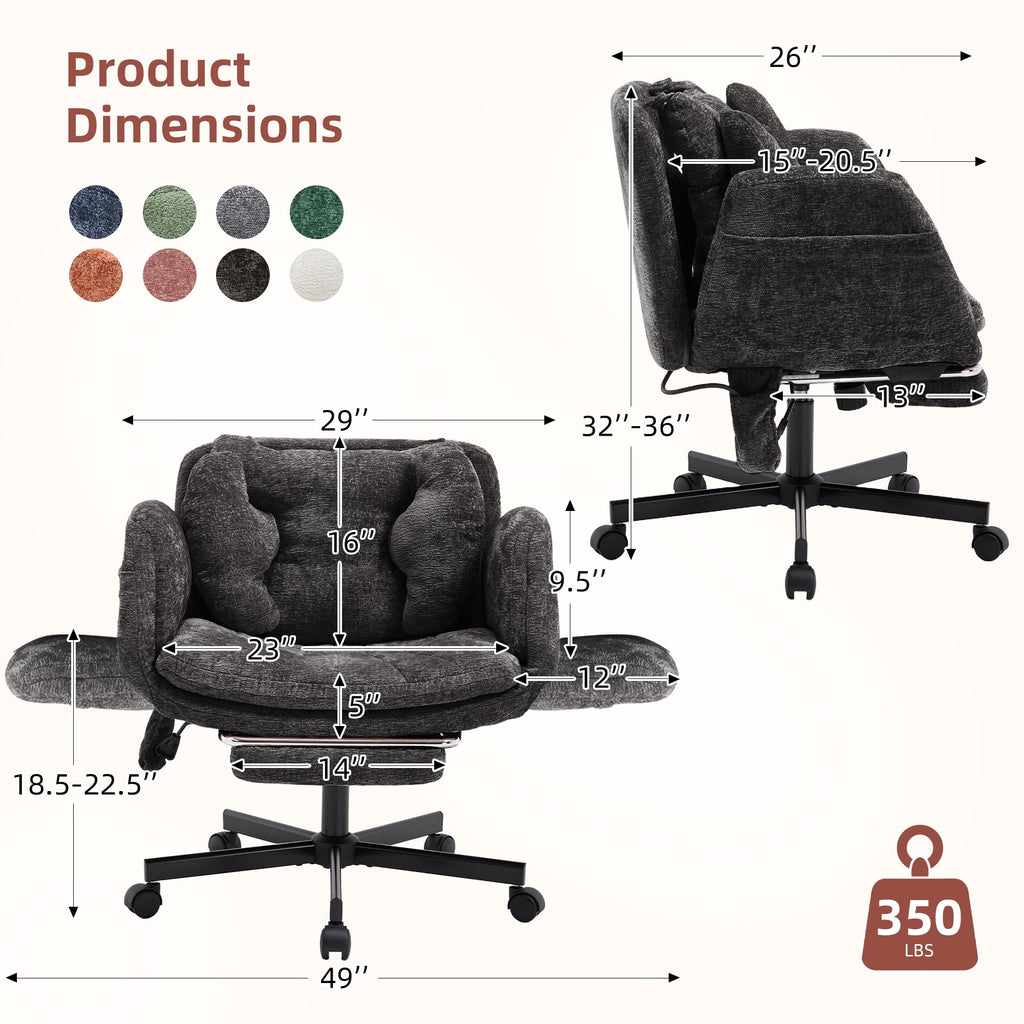 Hforesty Cross Legged Office Chair, Inflatable Flip-up Back & Wide Seat, 5-Position Armrests & Footrest, Ergonomic Task Chair for Home Office, Gray