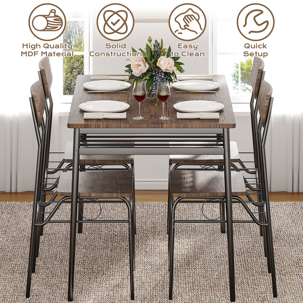Ktaxon Dining Table Set for 4/6 with Storage Racks, Dining Room Table Set for 4/6 Modern Design, Kitchen Table and Chairs for Home Kitchen, Natural Wood