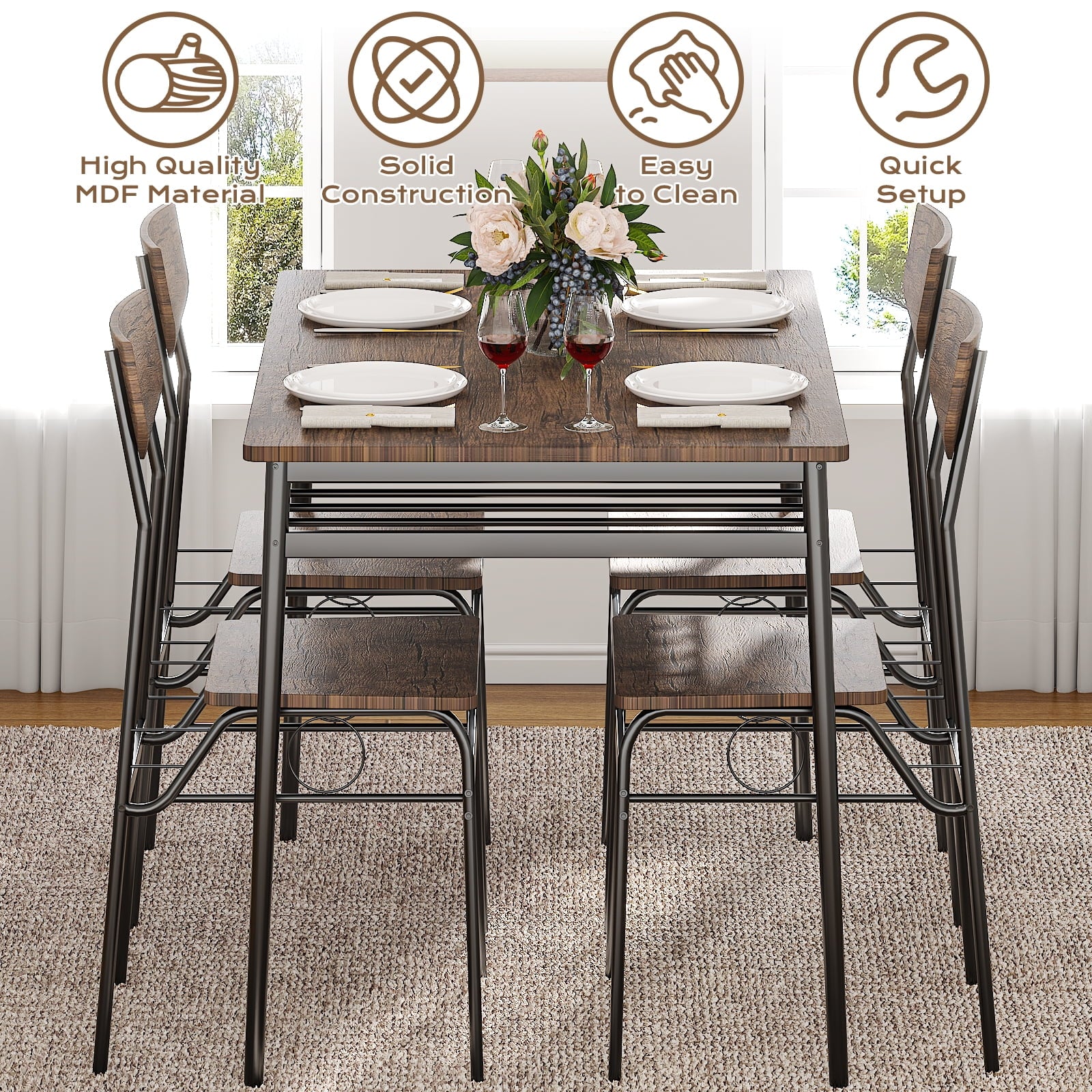 Ktaxon Dining Table Set for 4/6 with Storage Racks, Dining Room Table Set for 4/6 Modern Design, Kitchen Table and Chairs for Home Kitchen, Natural Wood
