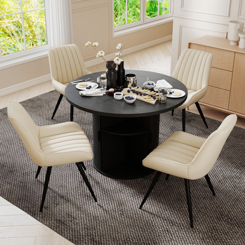 Hawsaiy 3-Piece Dining Table Set for 2, 31.5 Round Dining Table Set with 2 Upholstered Dining Chairs, Modern Farmhouse Table Set for Dining Room (Black+Black)